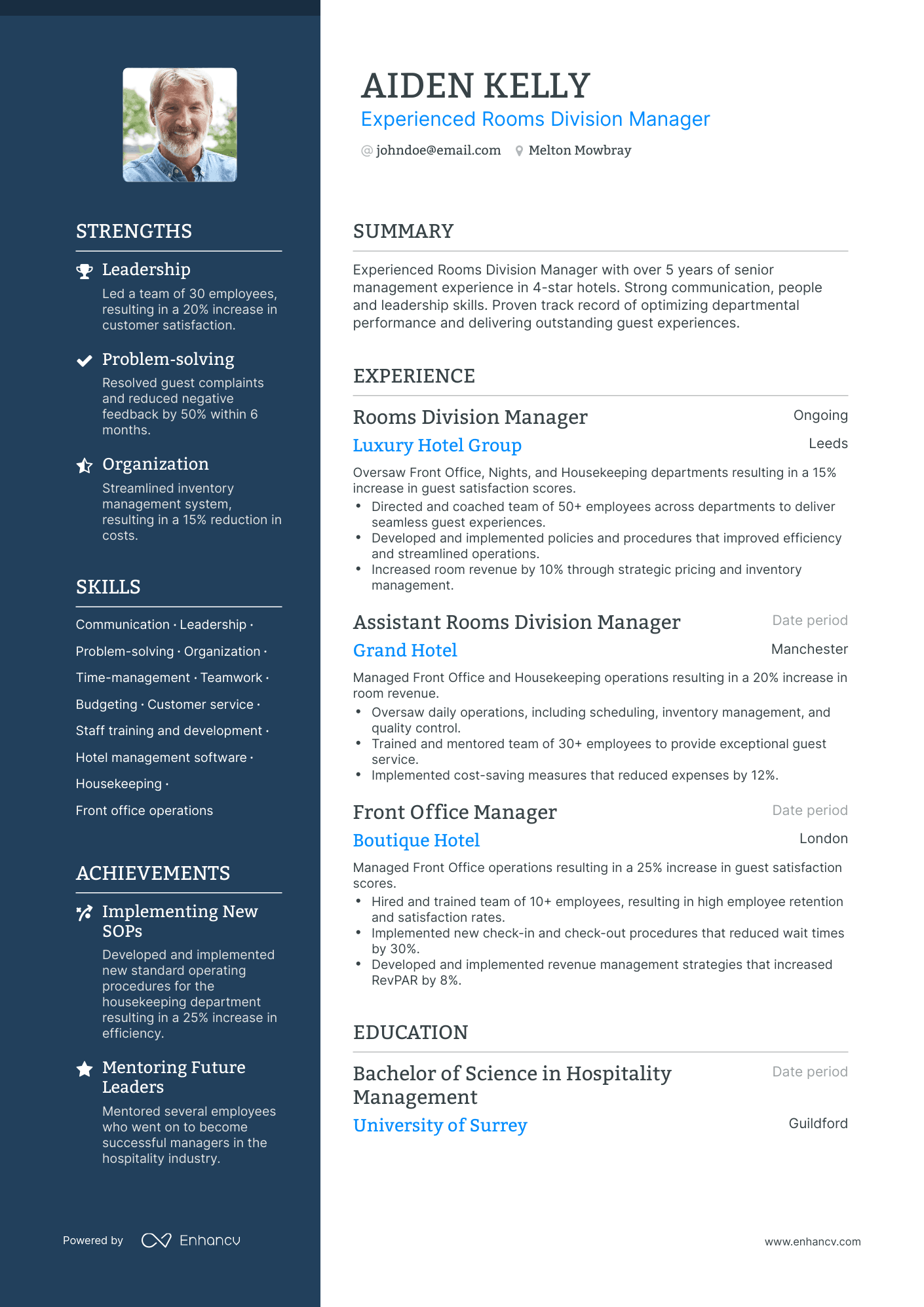 Polished Rooms Division Manager Resume Template