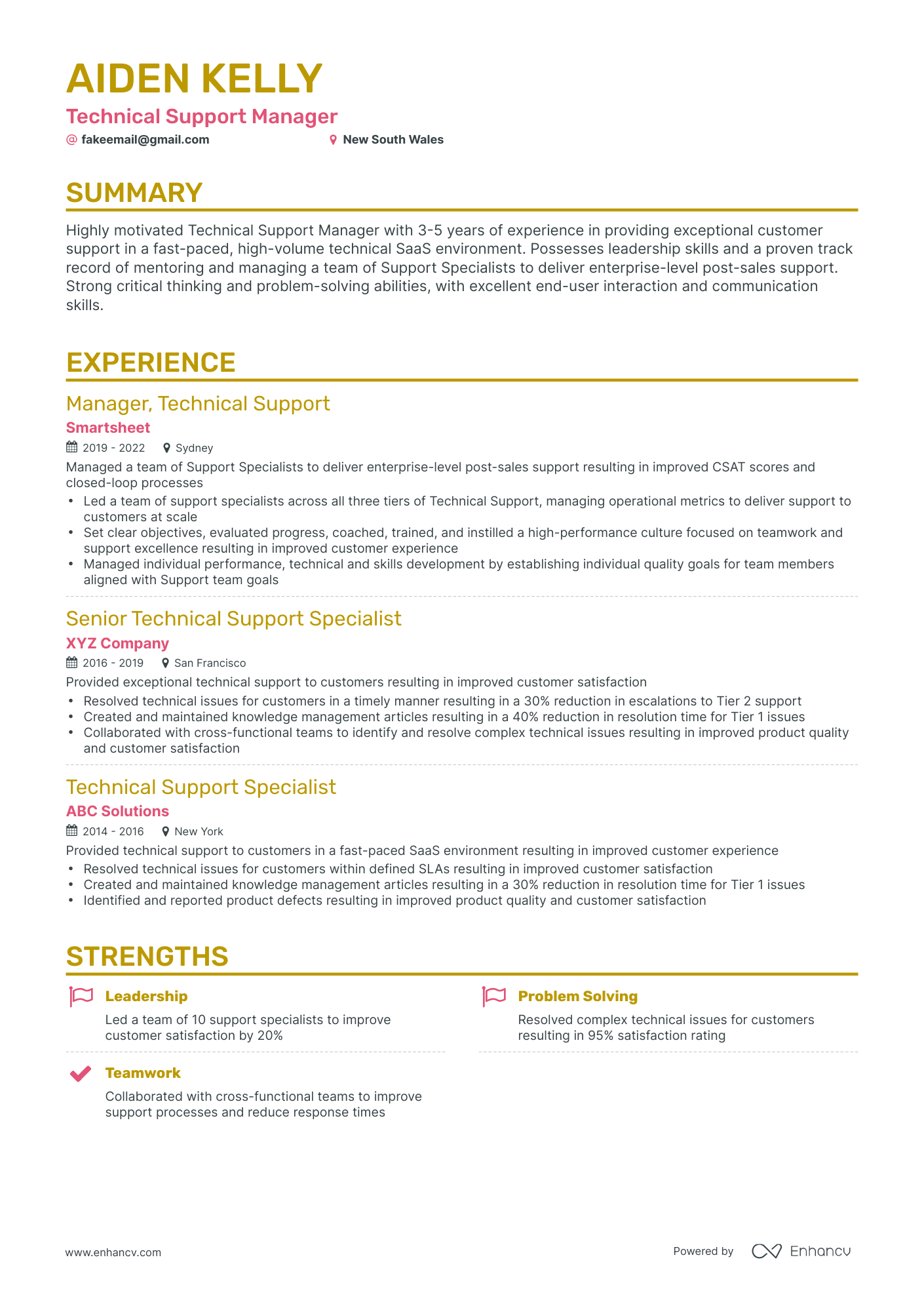Classic Technical Support Manager Resume Template