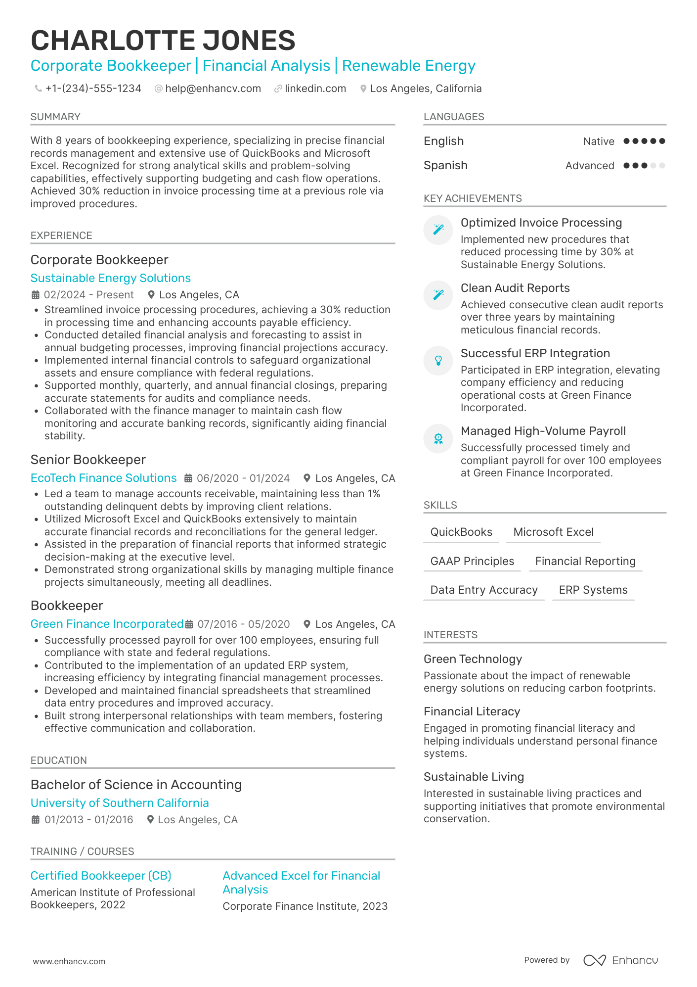 A resume example of a Corporate Bookkeeper
