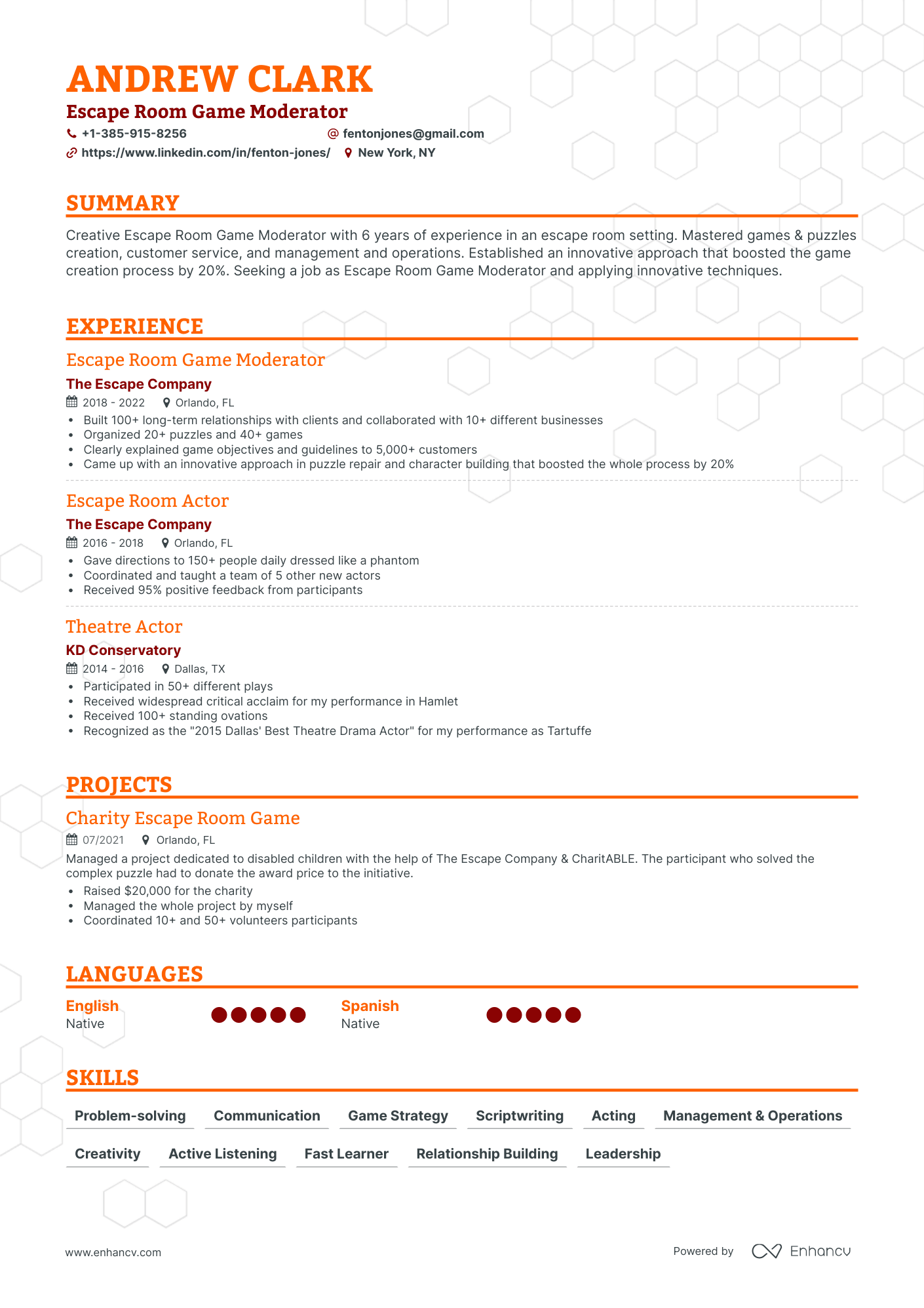 Classic Escape Room Manager Resume Template