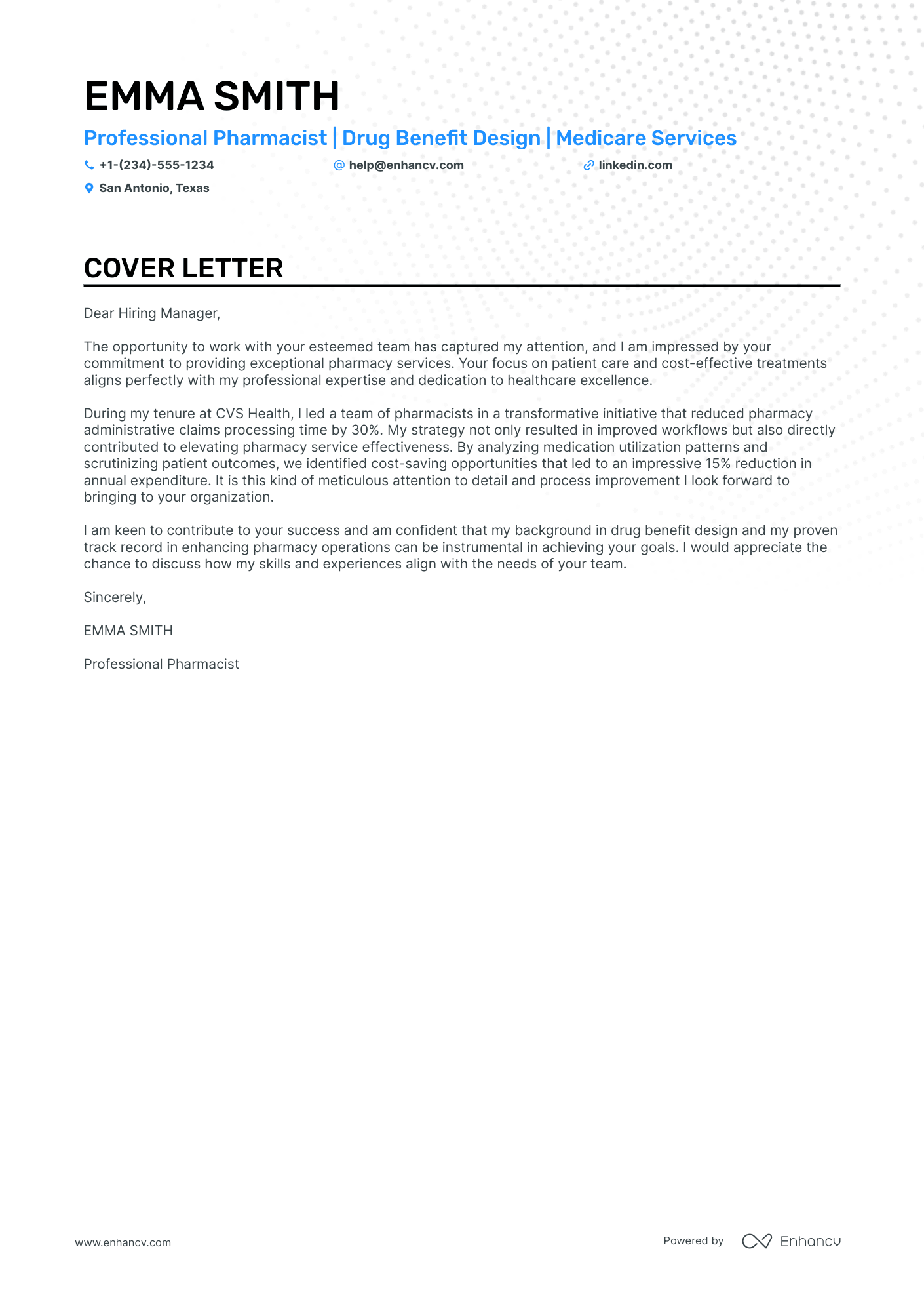 pharmacist cover letter sample