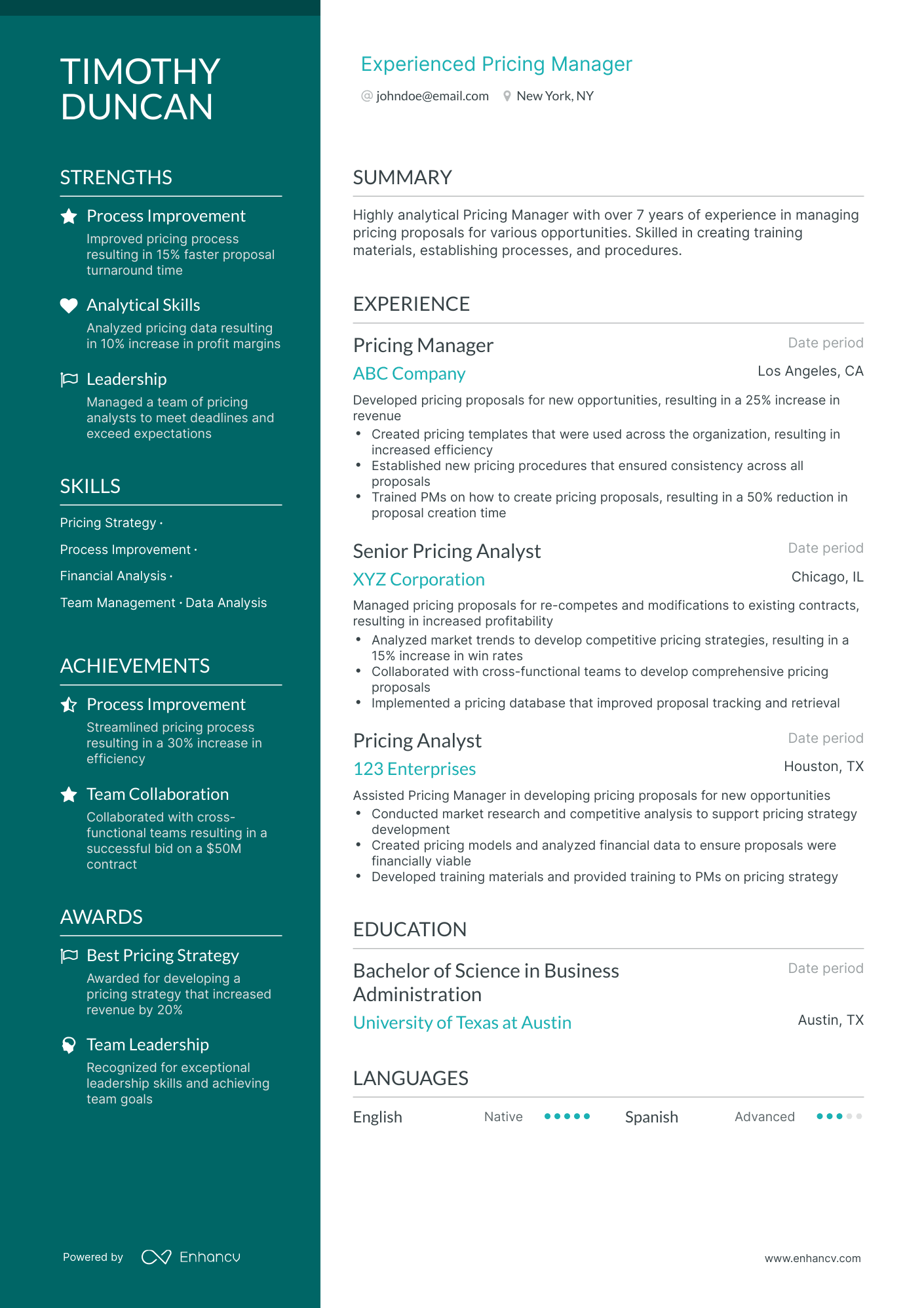 Polished Pricing Manager Resume Template