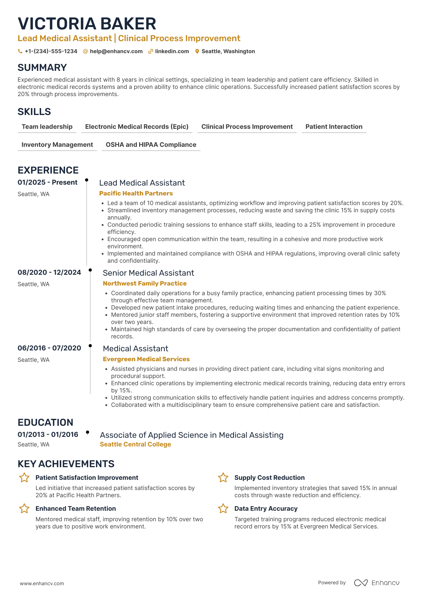 A resume example of a Lead Medical Assistant
