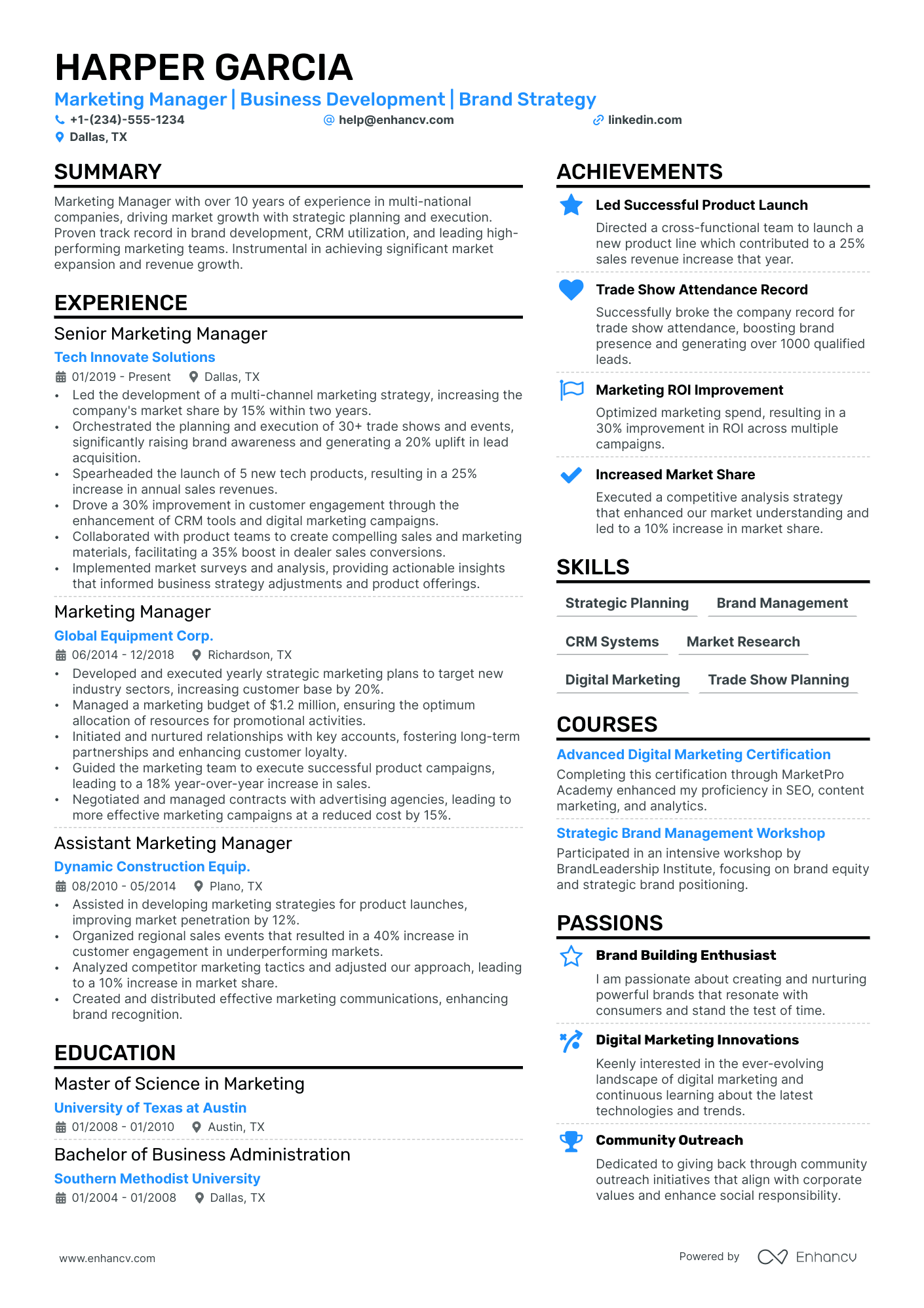 resume samples for marketing manager