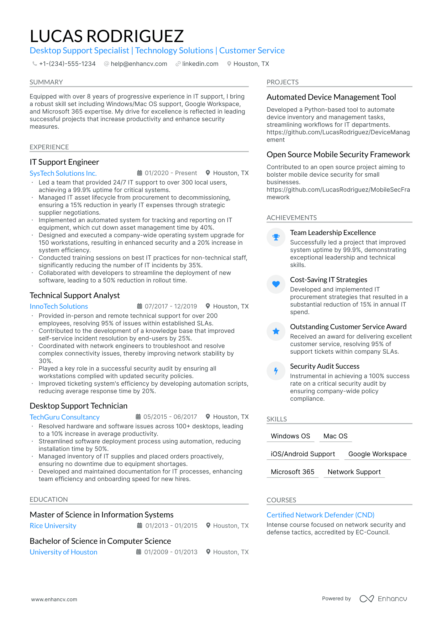 desktop support technician resume summary