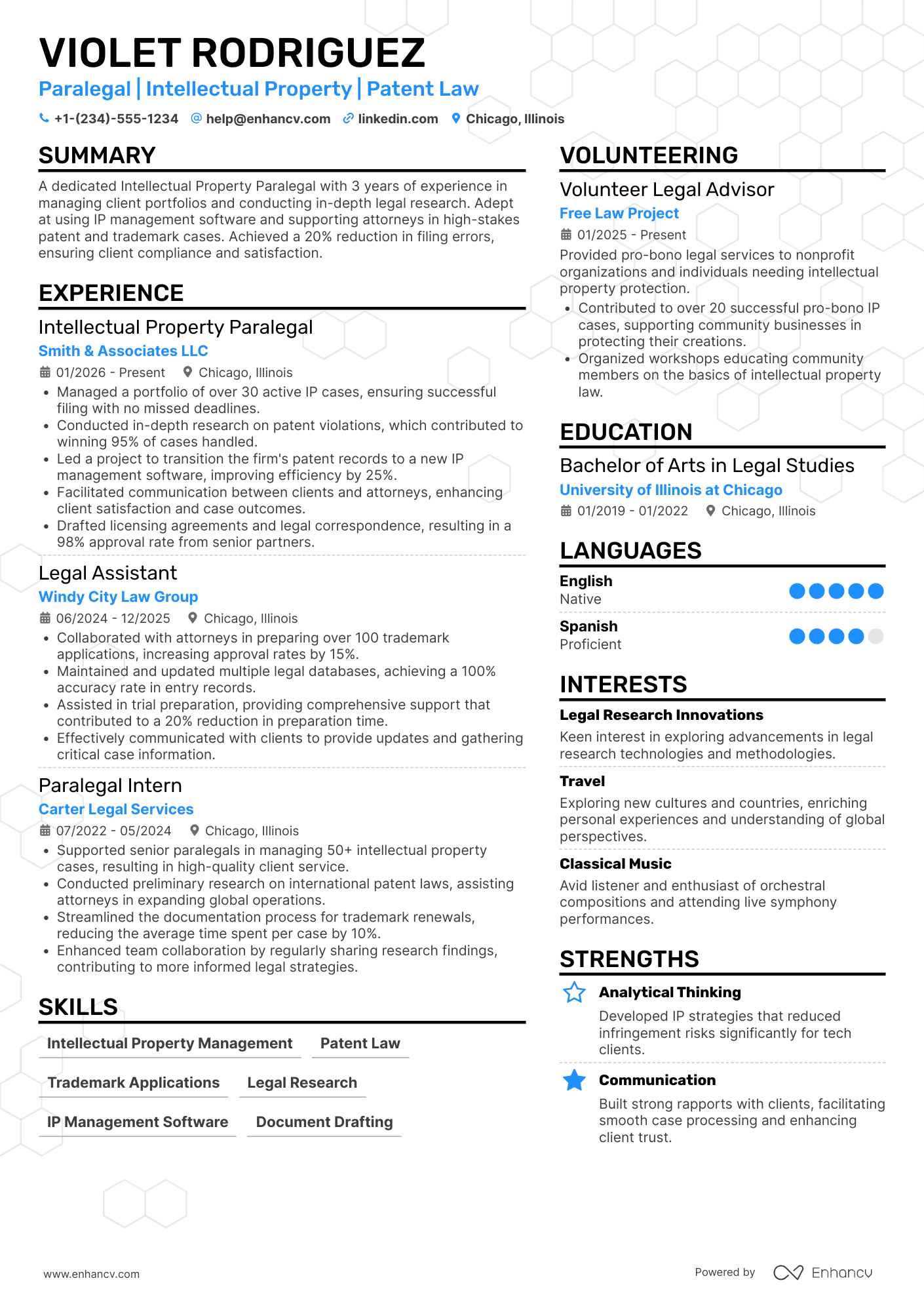 A resume example of a Intellectual Property Paralegal