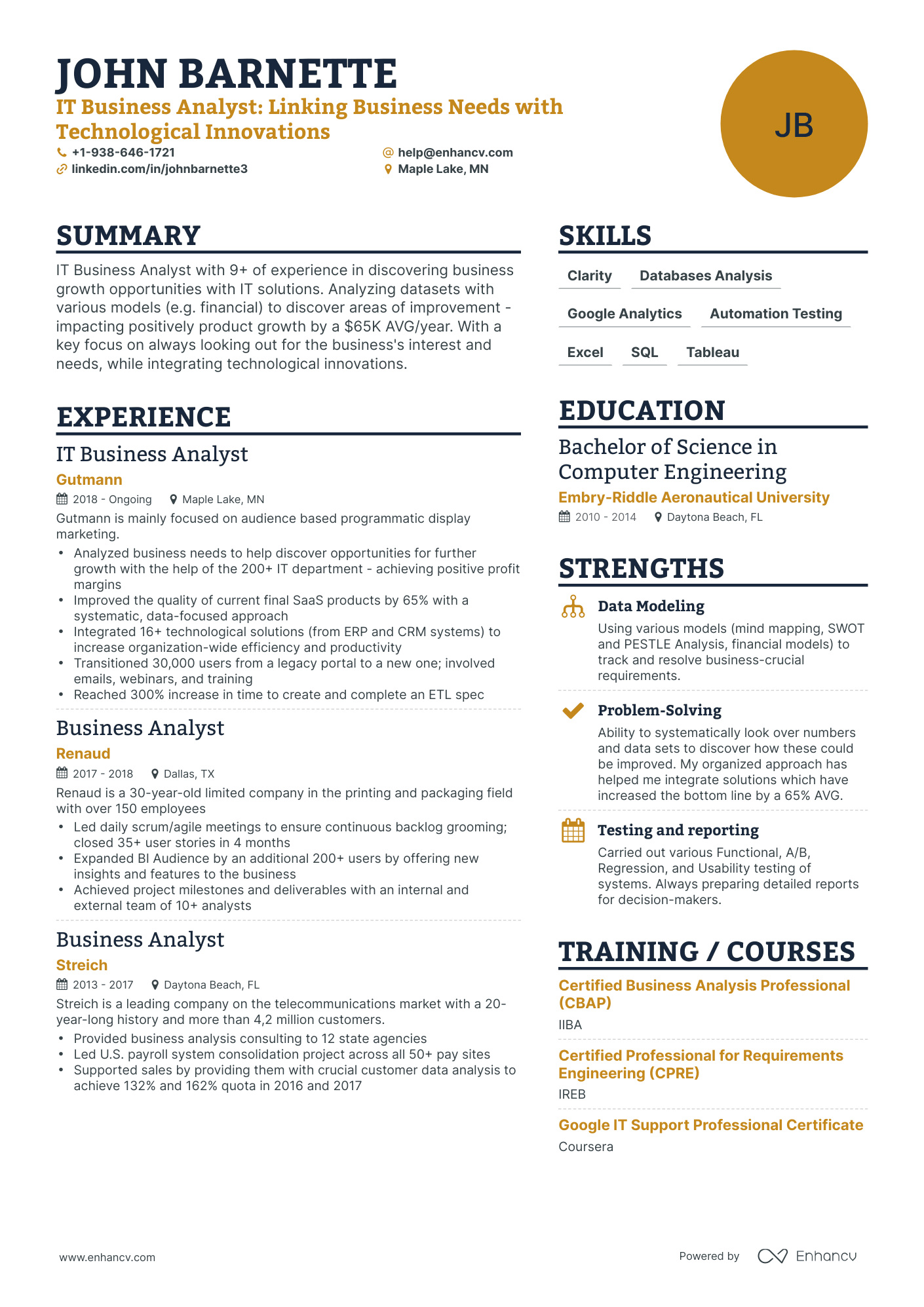 Simple IT Business Analyst Resume Template