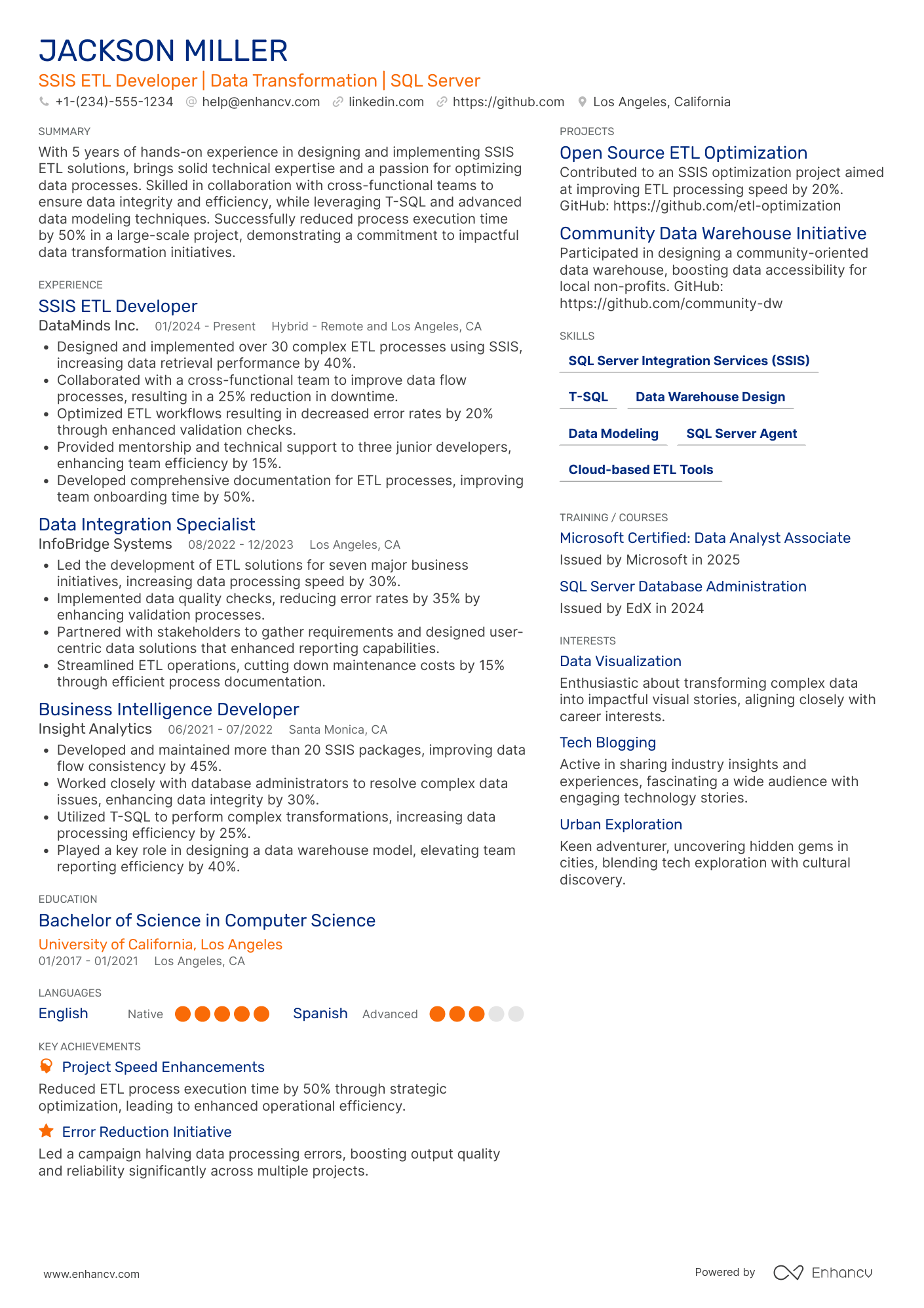 A resume example of a SSIS ETL Developer