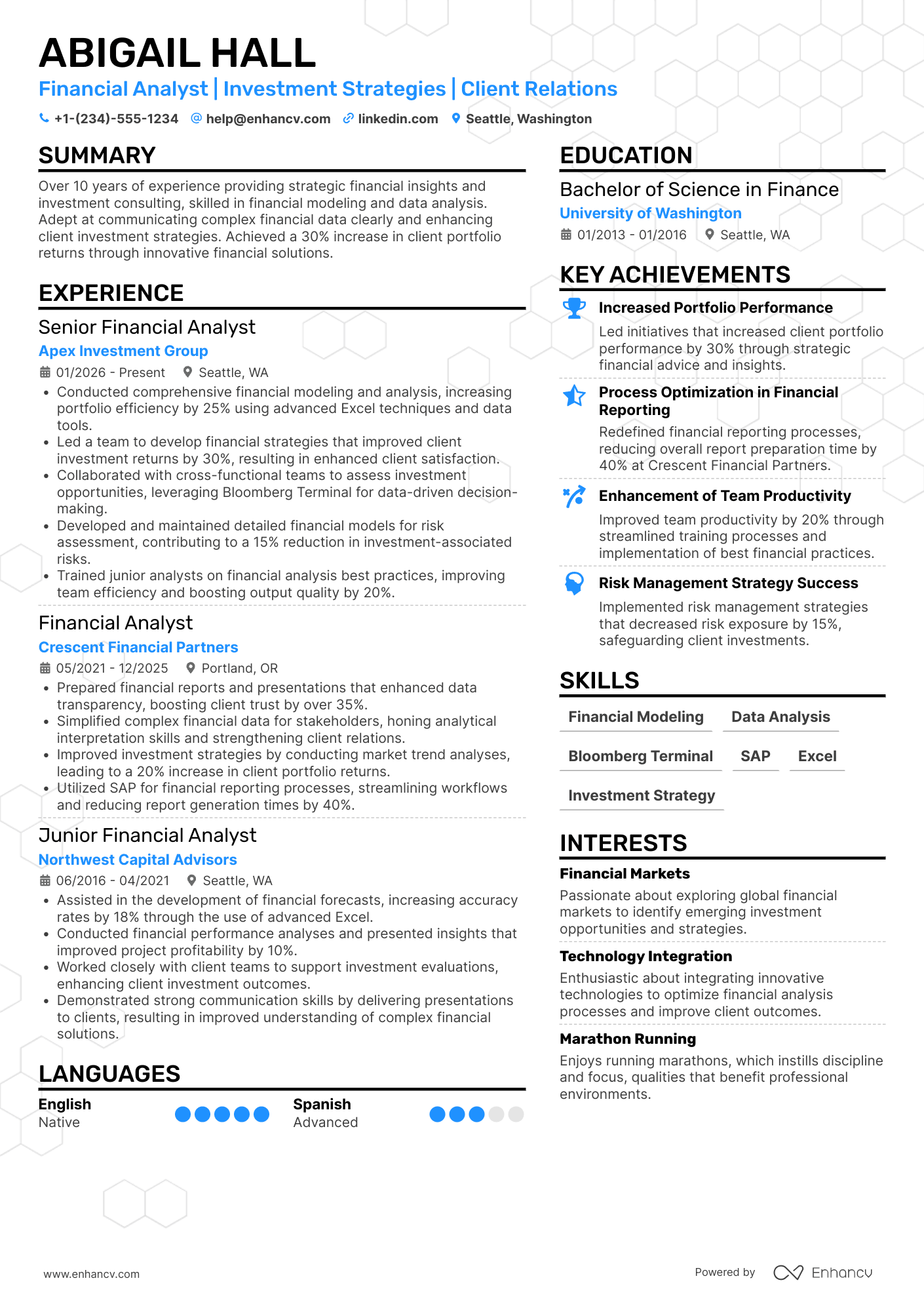 A resume example of a Financial Analyst Consultant