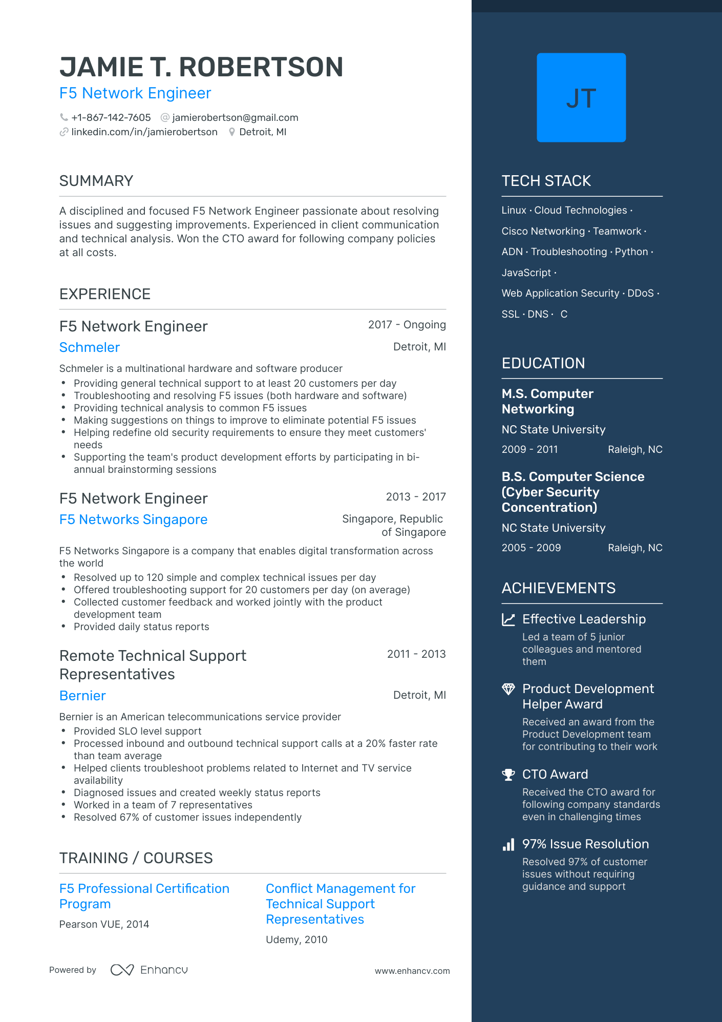 One Page F5 Network Engineer Resume Template