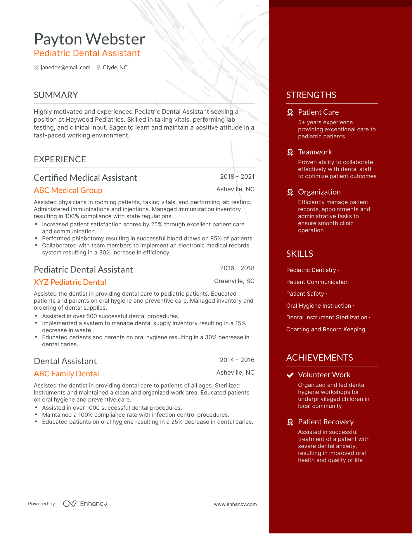 One Page Pediatric Dental Assistant Resume Template