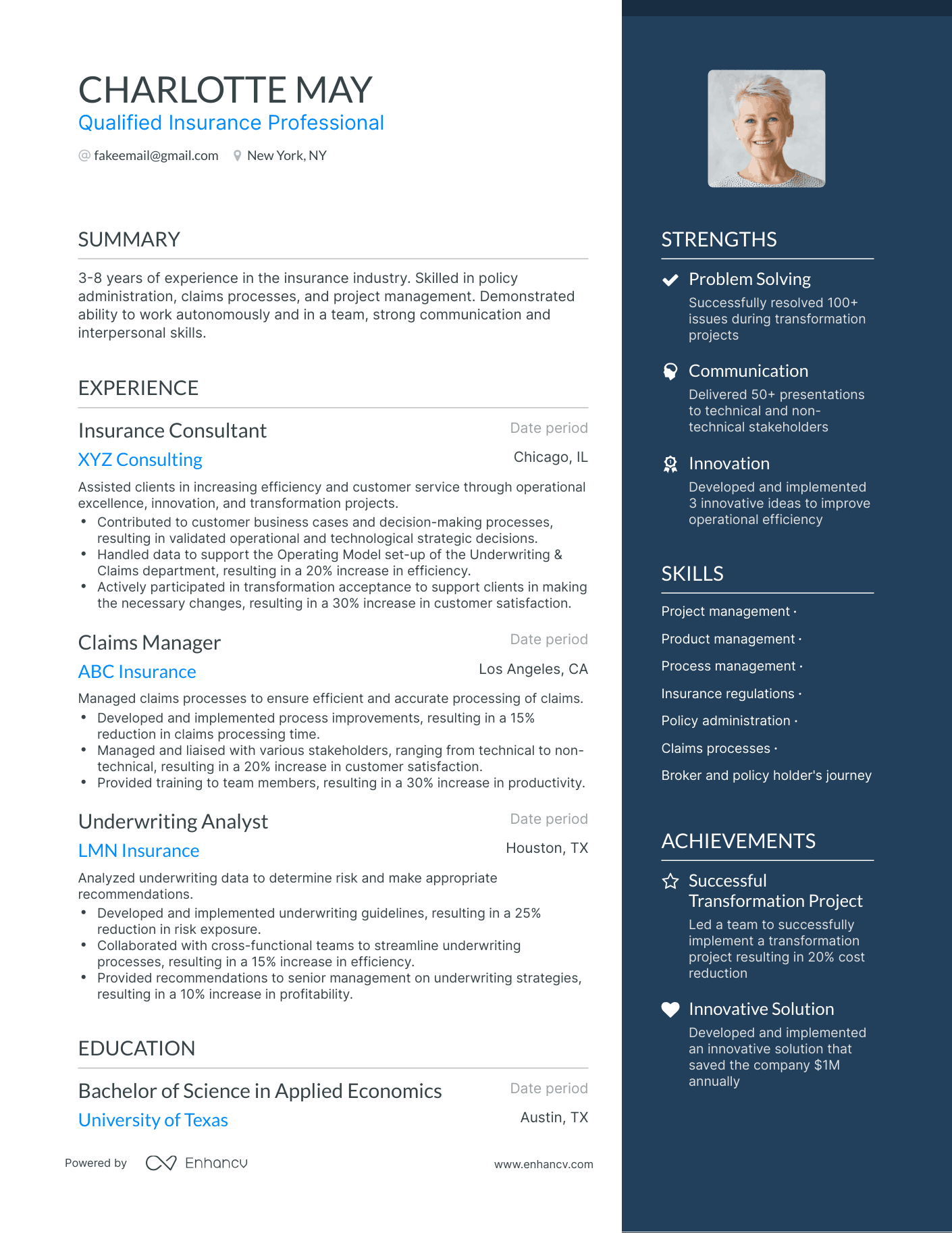 One Page Background Actor Resume Template