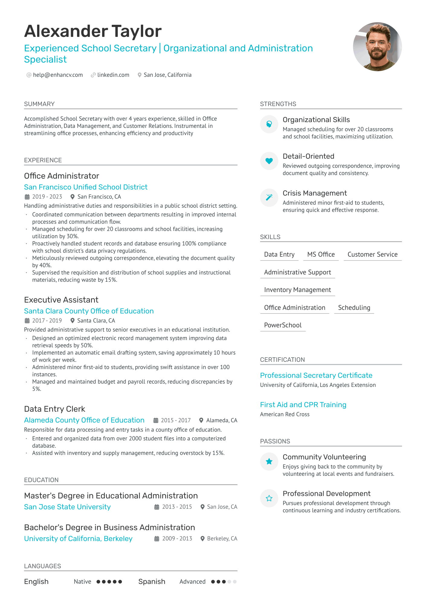 sample resume for secretary