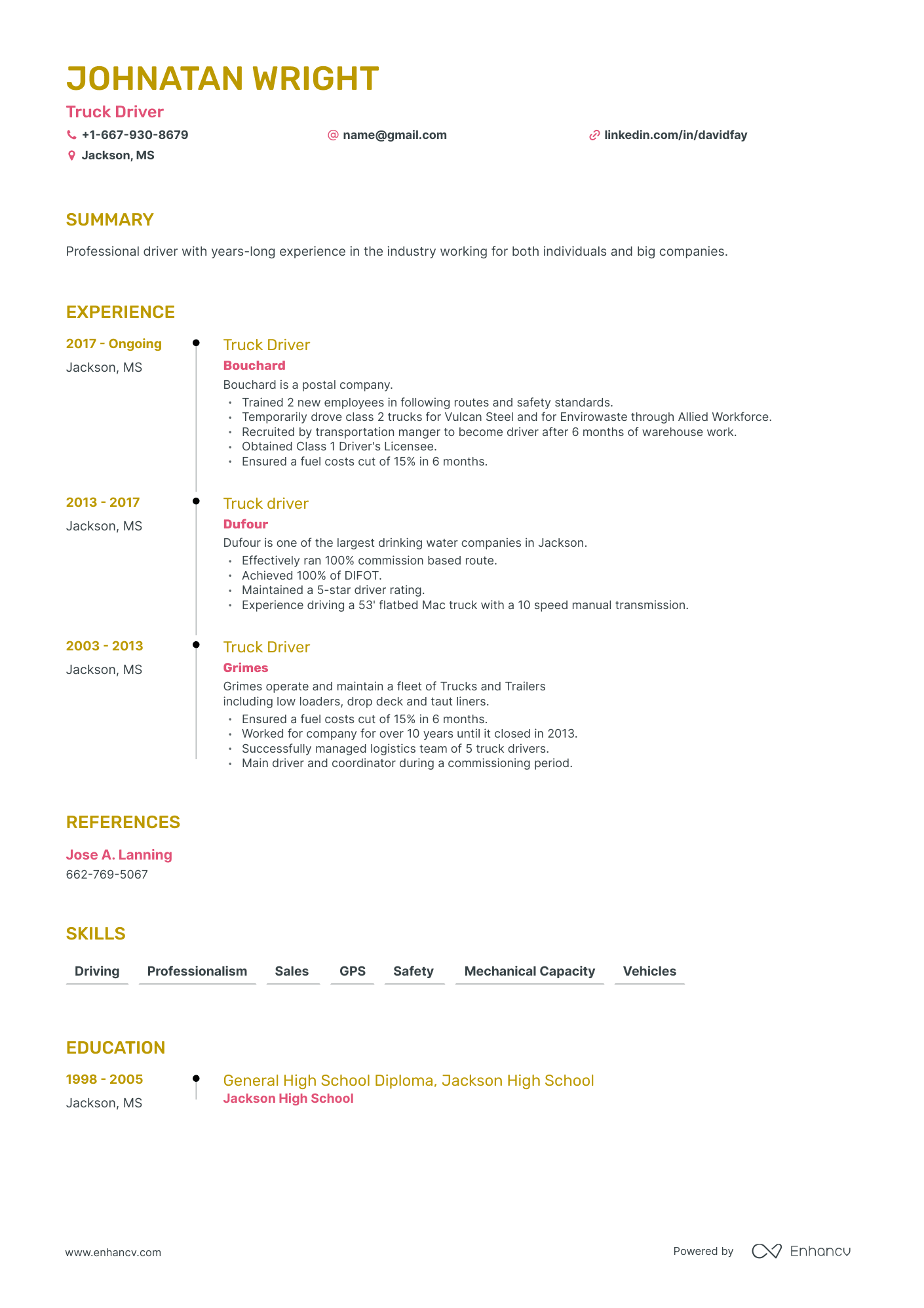 Timeline Truck Driver Resume Template