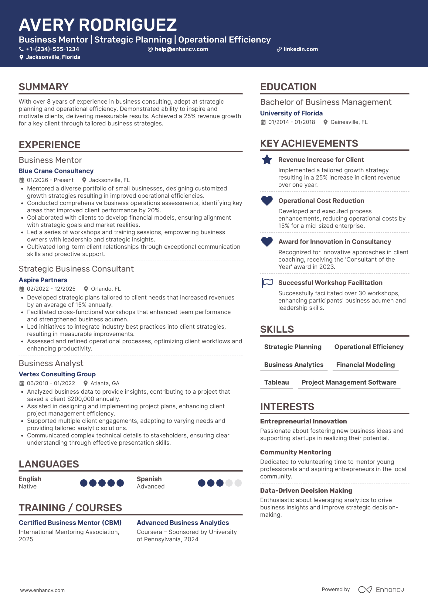 A resume example of a Business Mentor