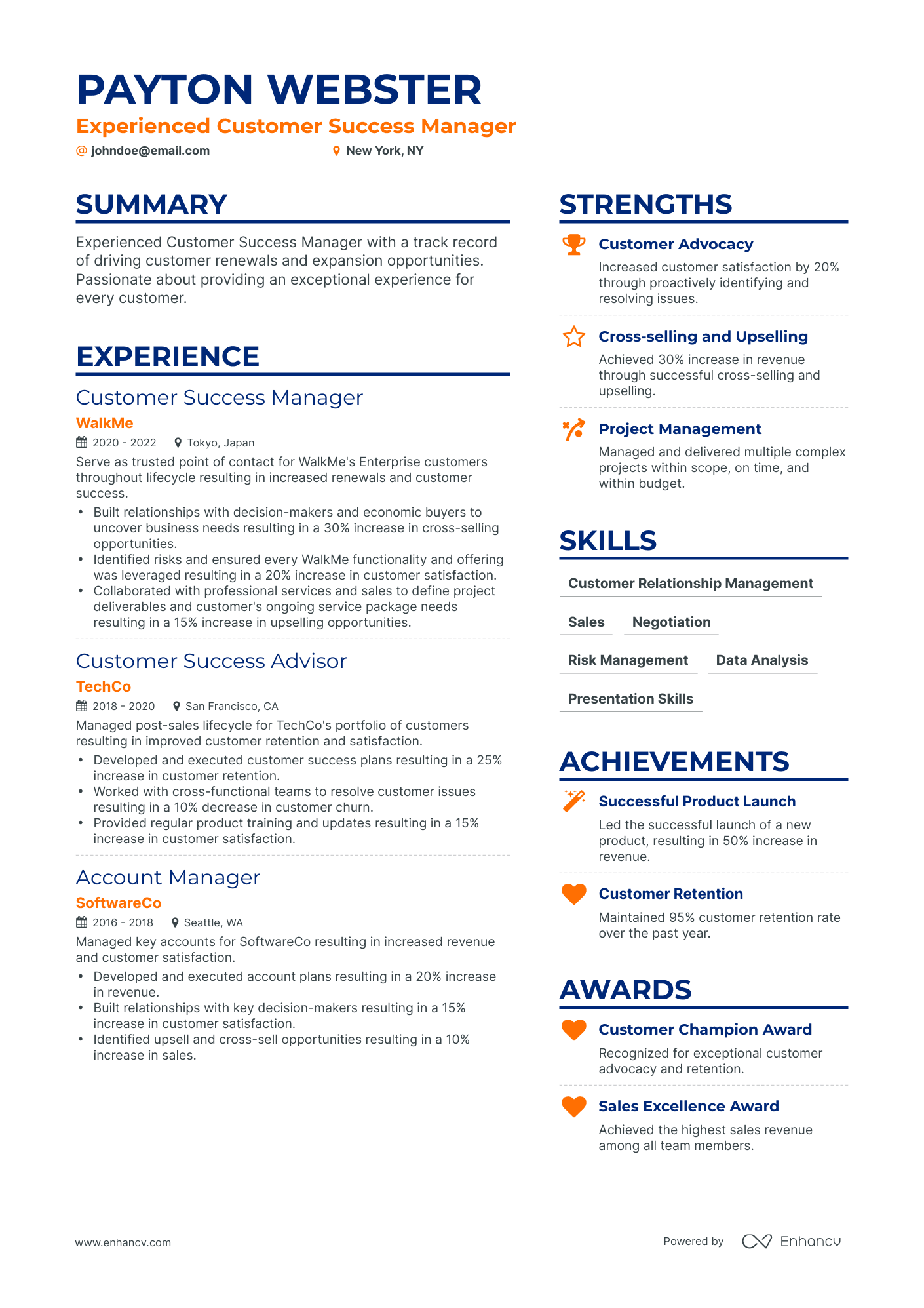 Simple Customer Success Manager Resume Template