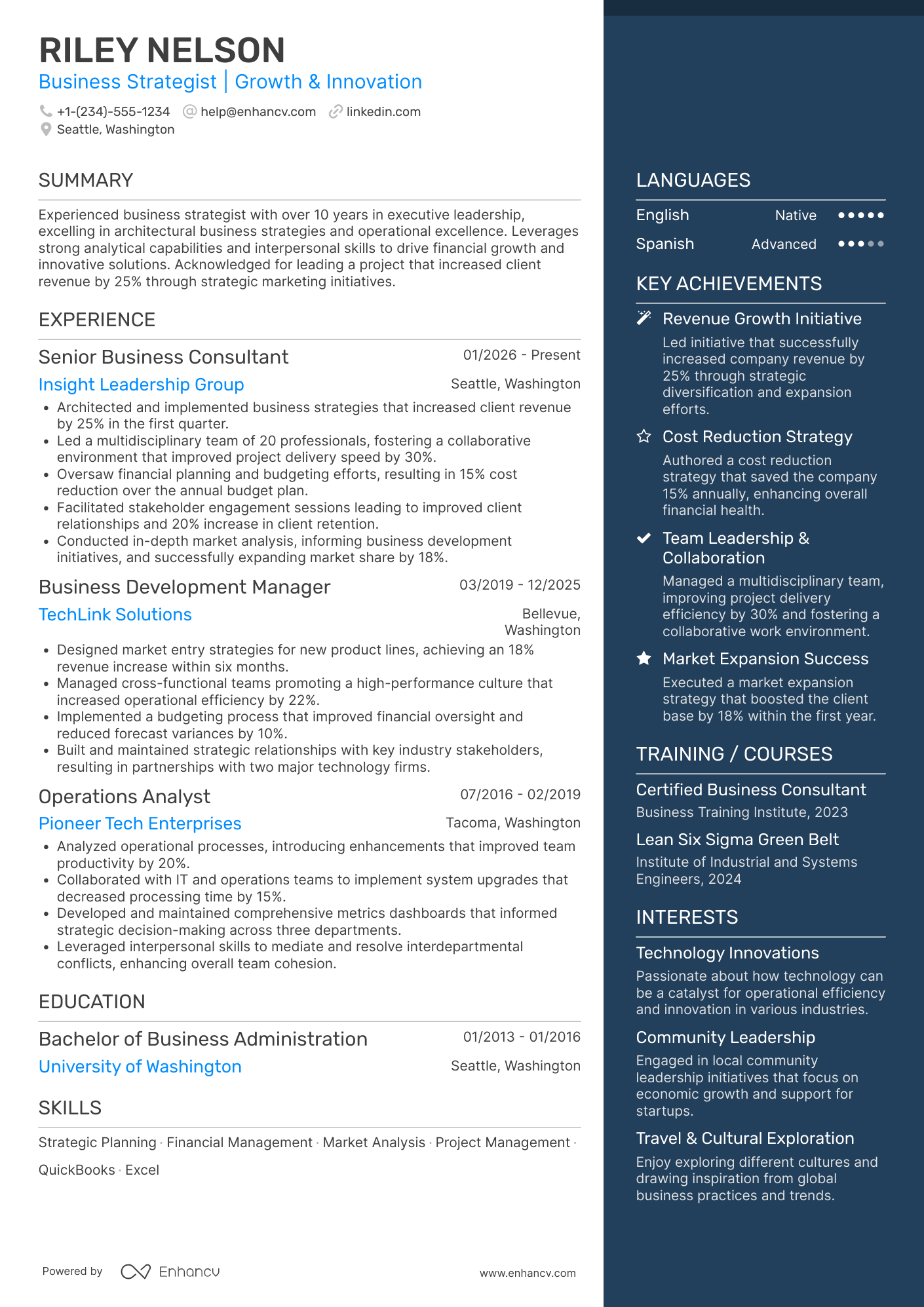 A resume example of a Experienced Business Owner