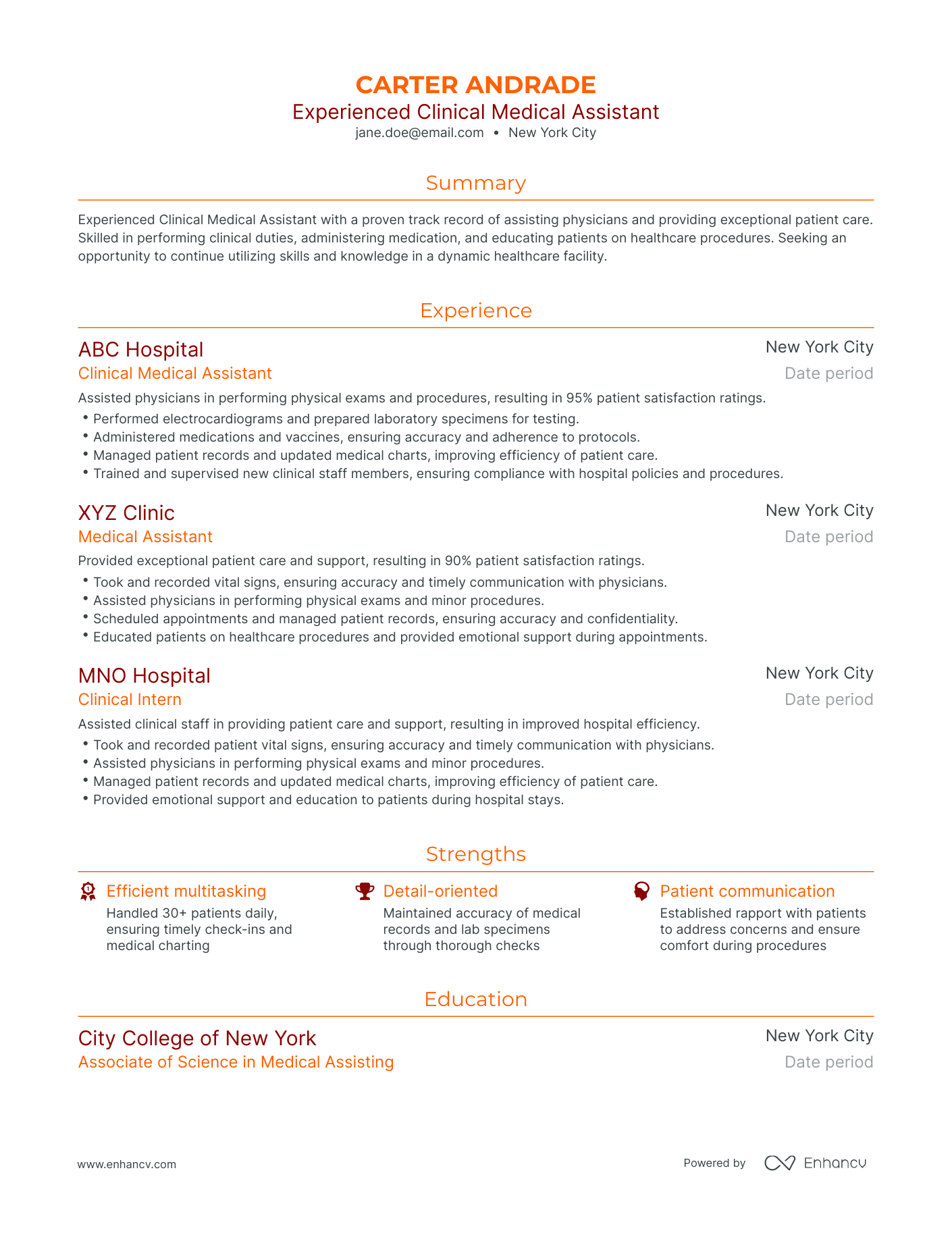 Traditional Clinical Medical Assistant Resume Template