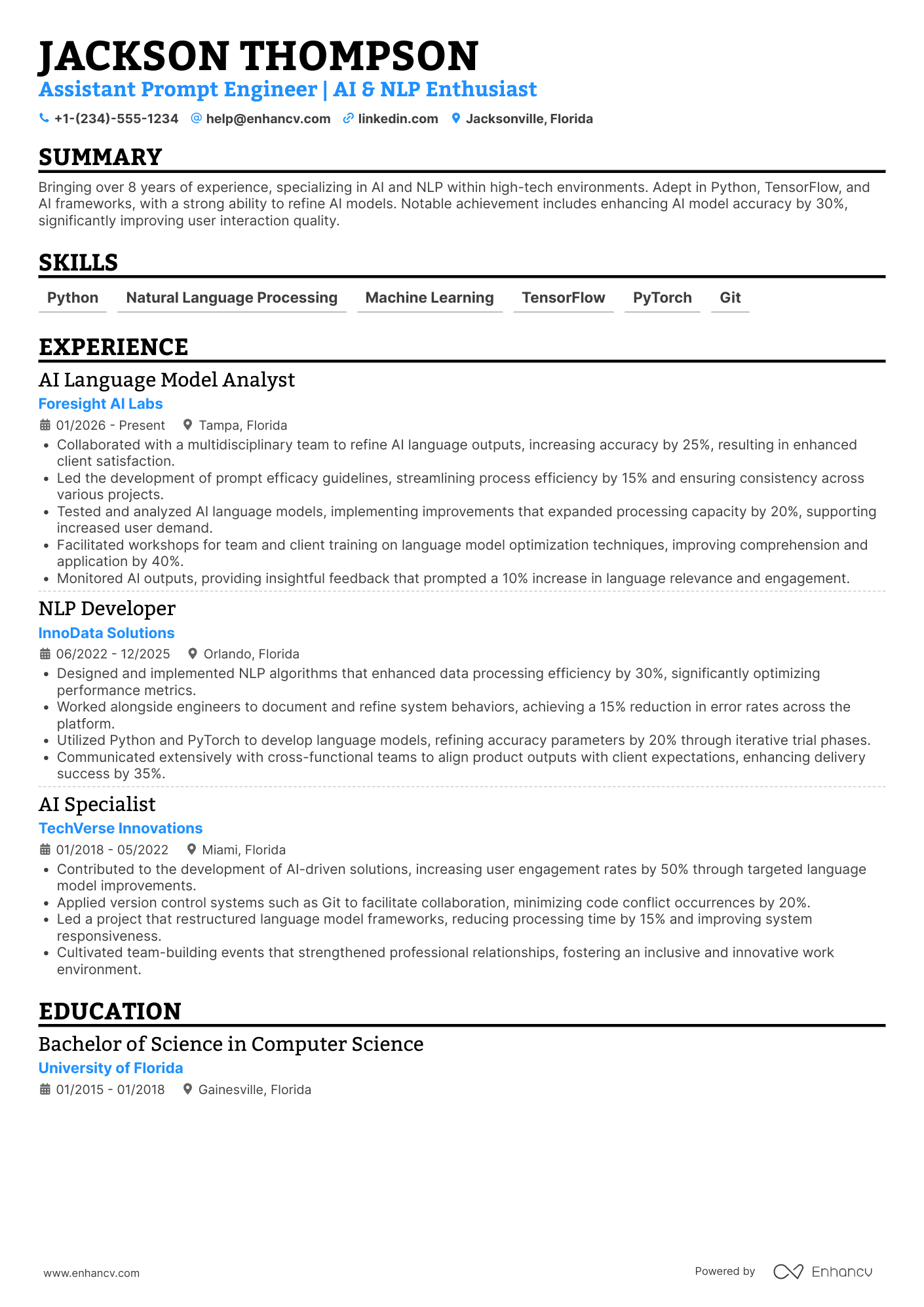 A resume example of a Assistant Prompt Engineer