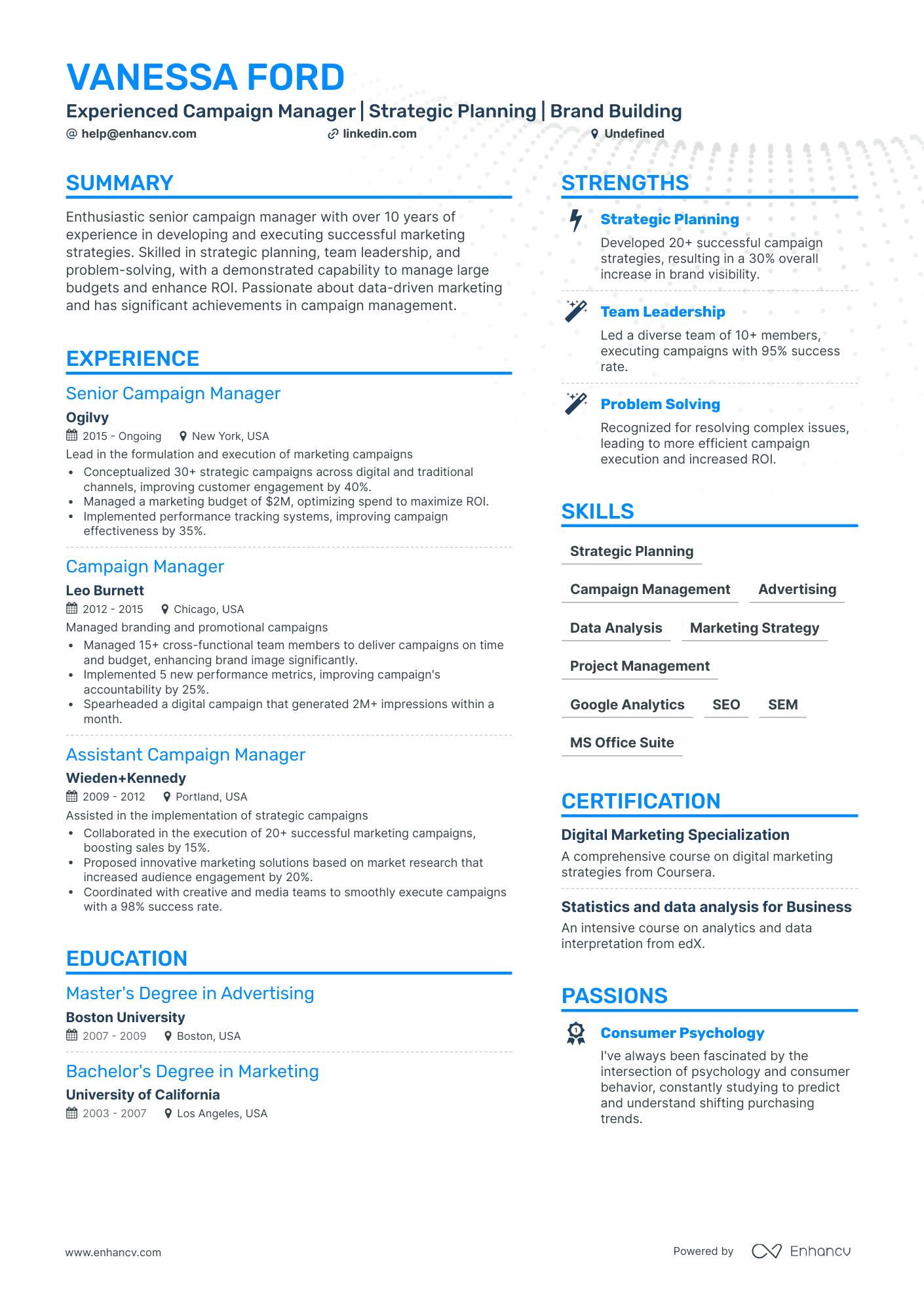 undefined Campaign Manager Resume Template