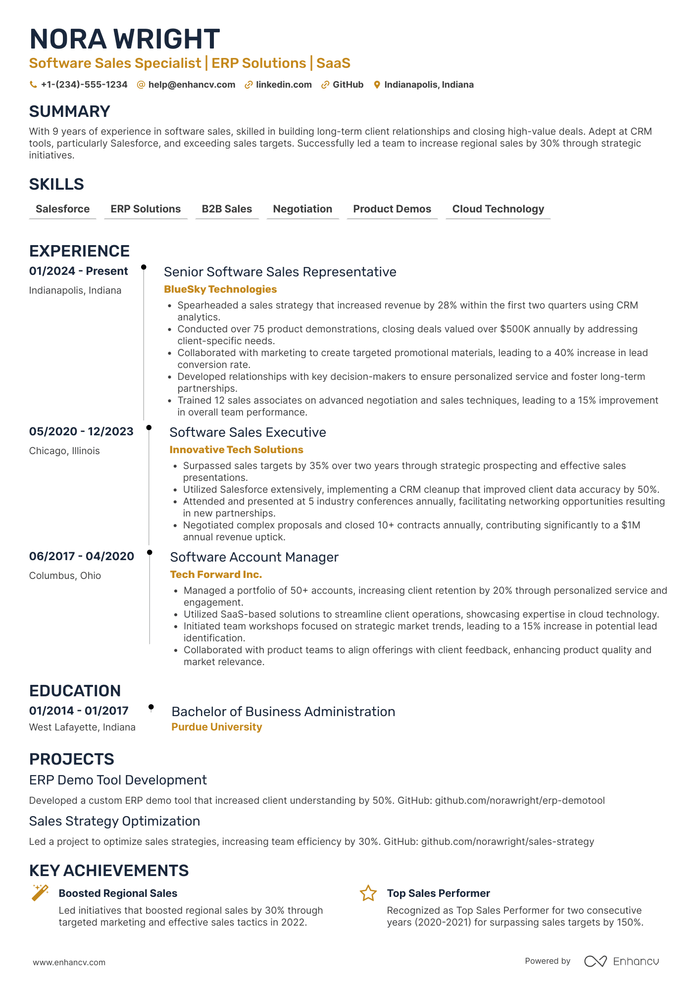 A resume example of a Software Sales Representative