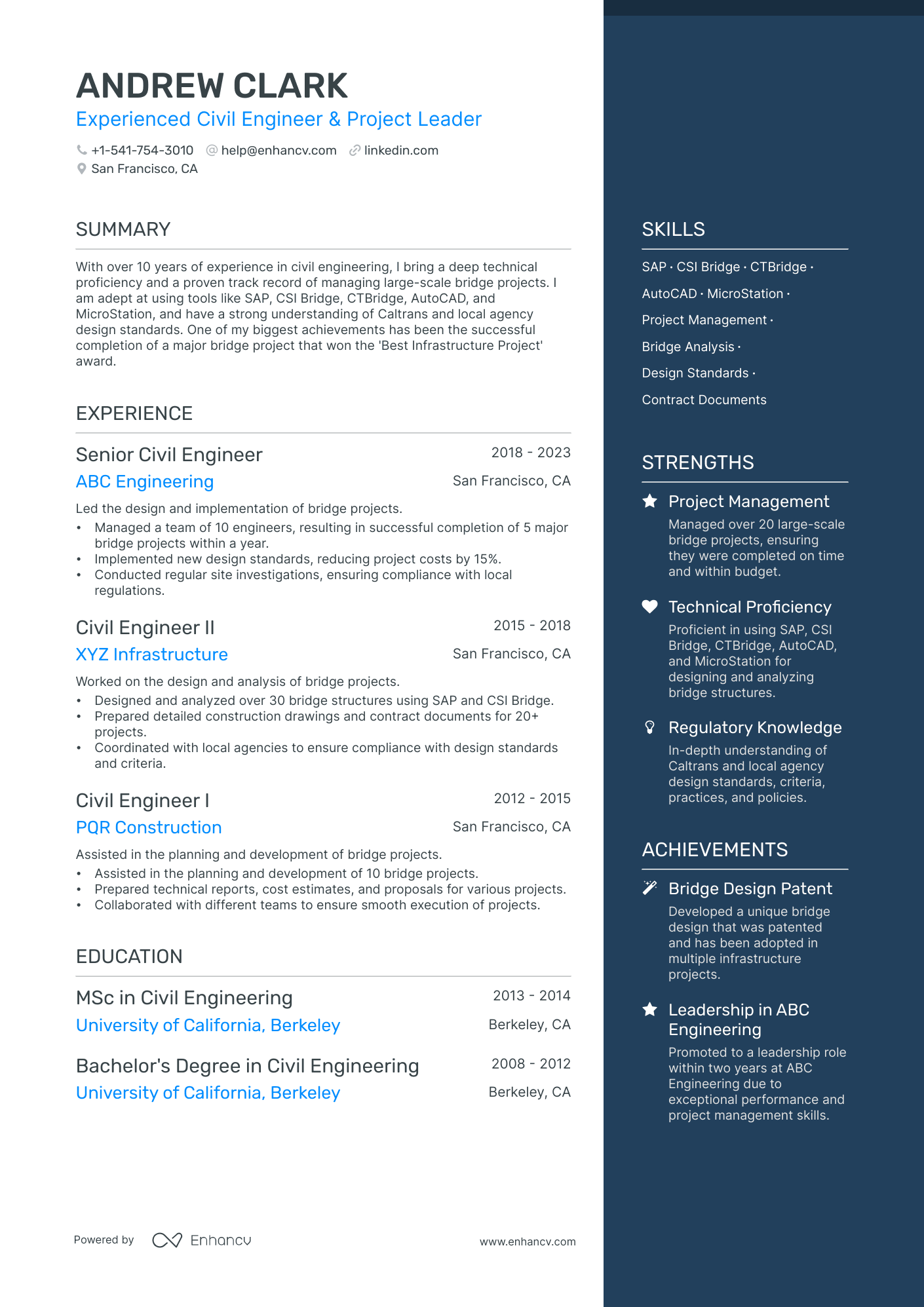 resume sample for civil engineer
