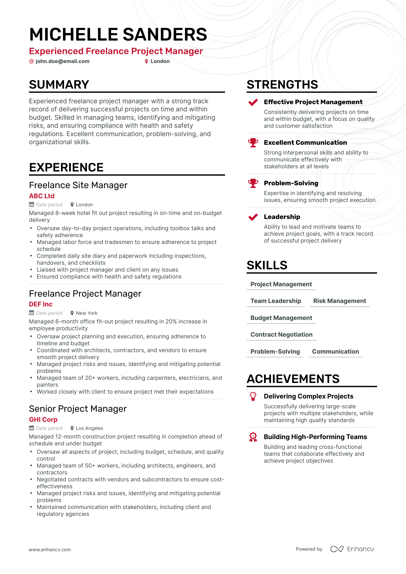 Simple Freelance Project Manager Resume Template