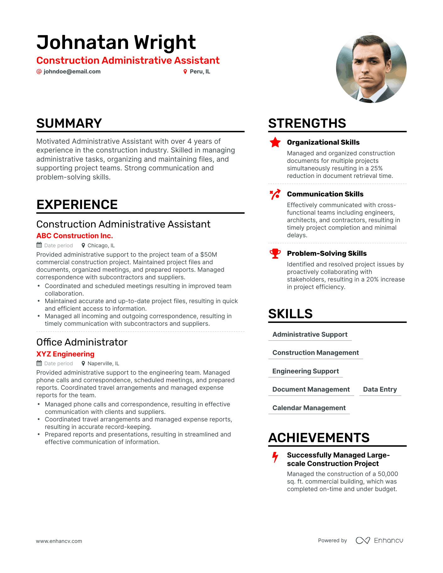 Simple Construction Administrative Assistant Resume Template