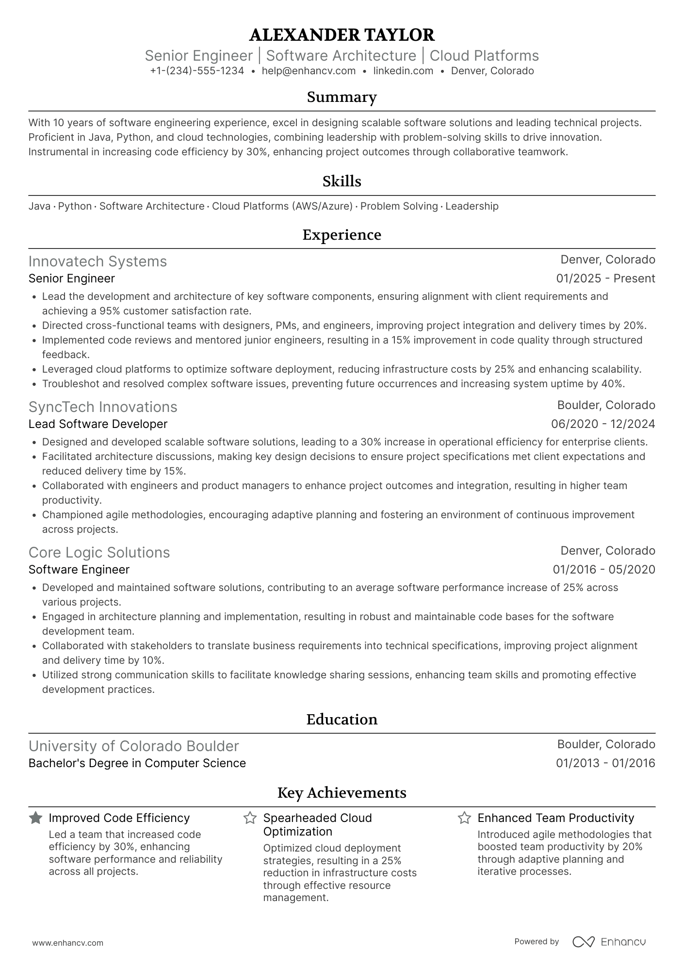 A resume example of a Senior Engineer