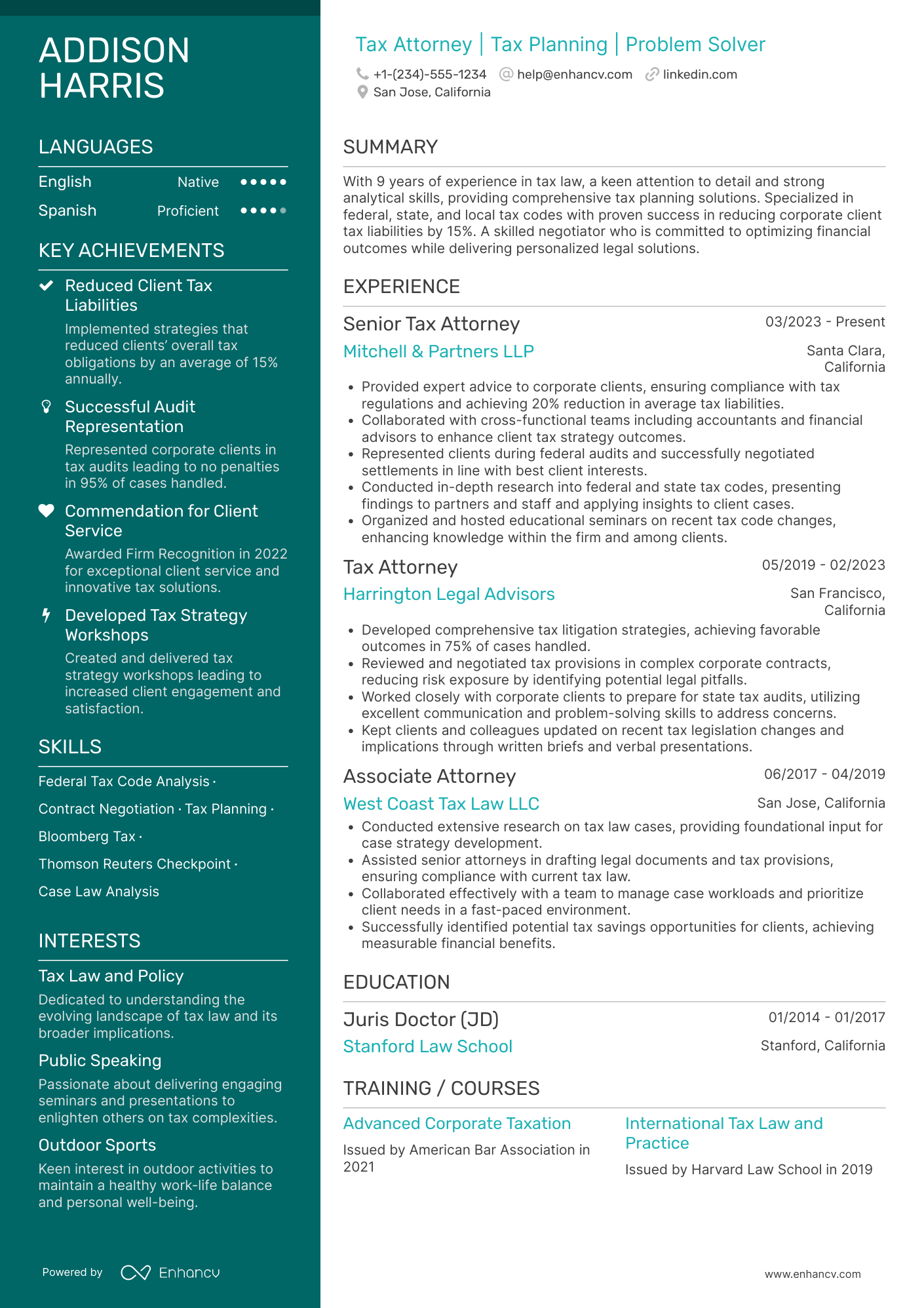 A resume example of a Tax Attorney