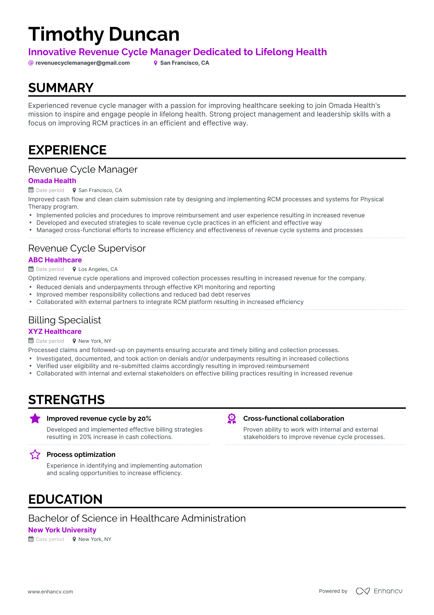 Classic Revenue Cycle Manager Resume Template