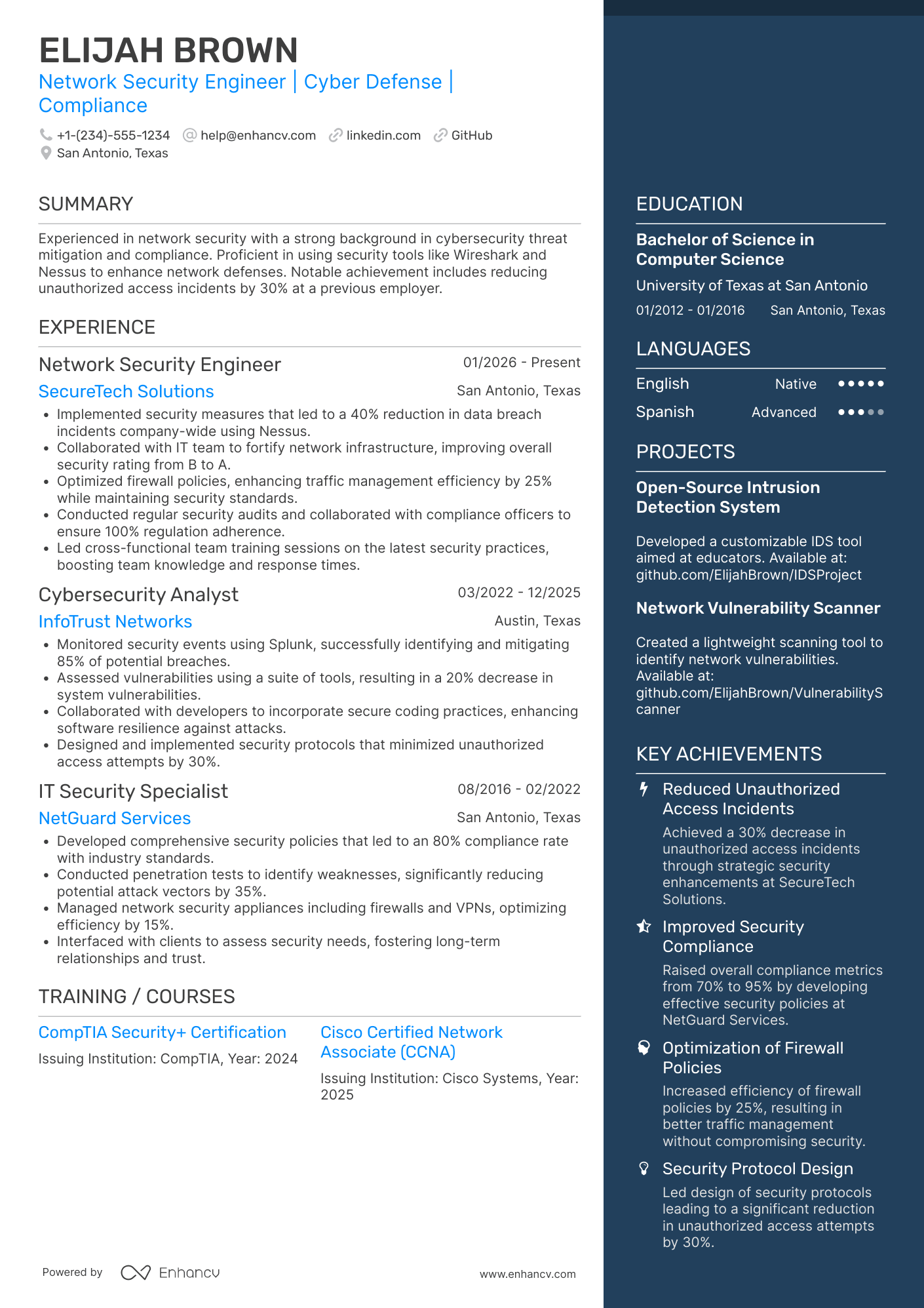 A resume example of a Associate Network Security Engineer