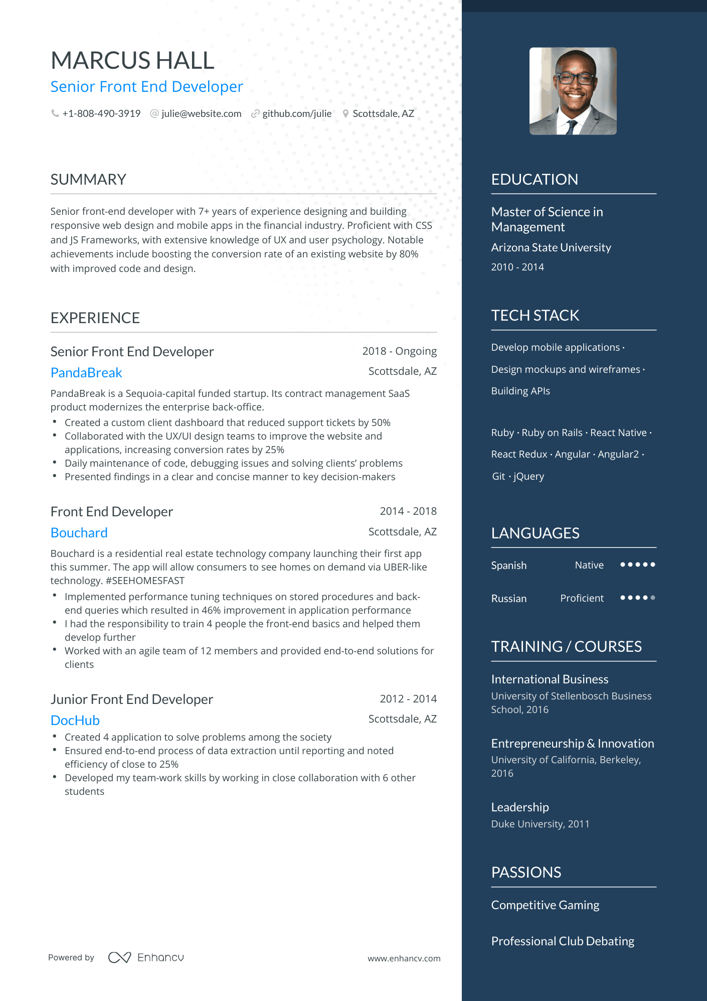 One Page Front End Developer Resume Template