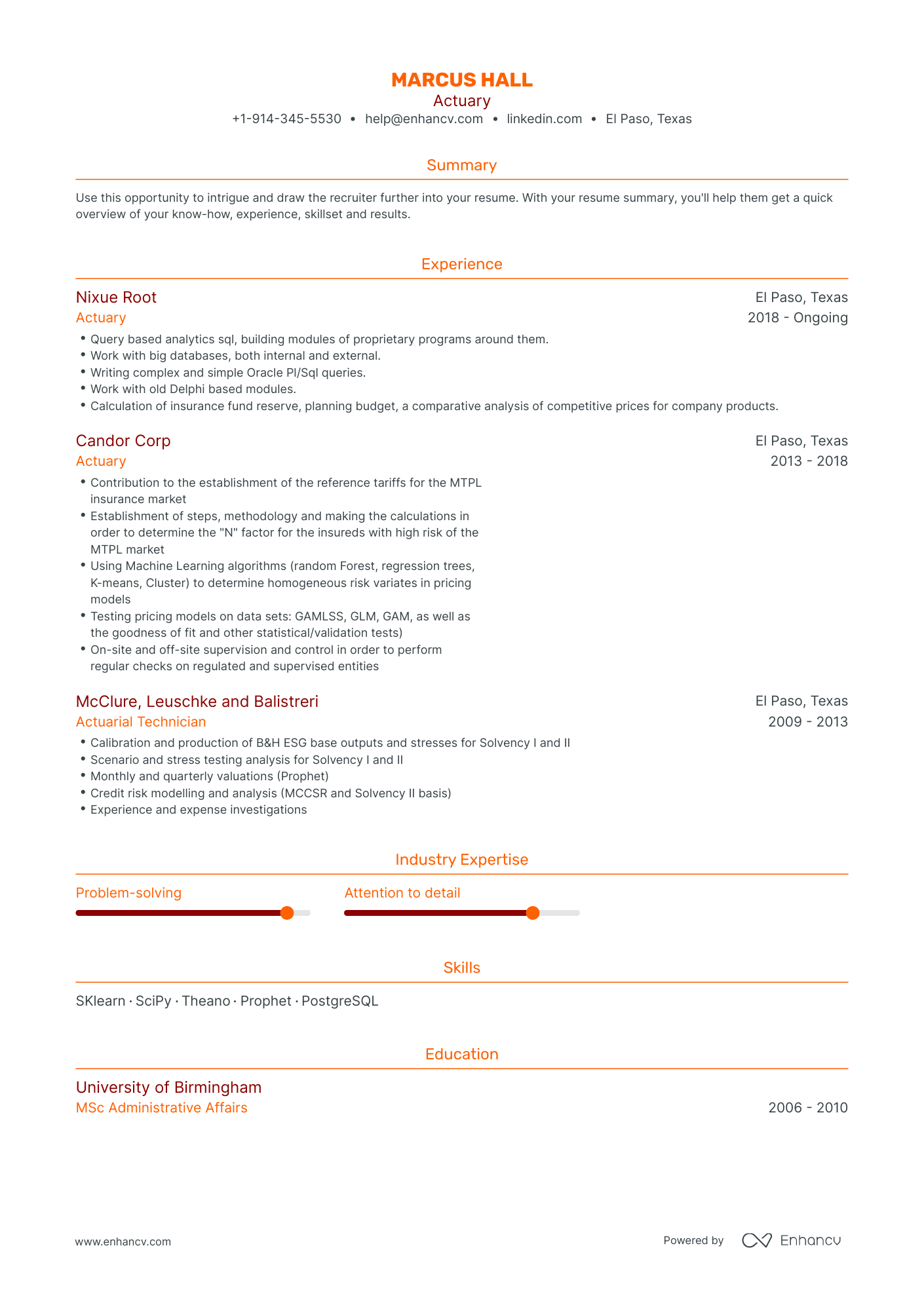 Traditional Actuary Resume Template