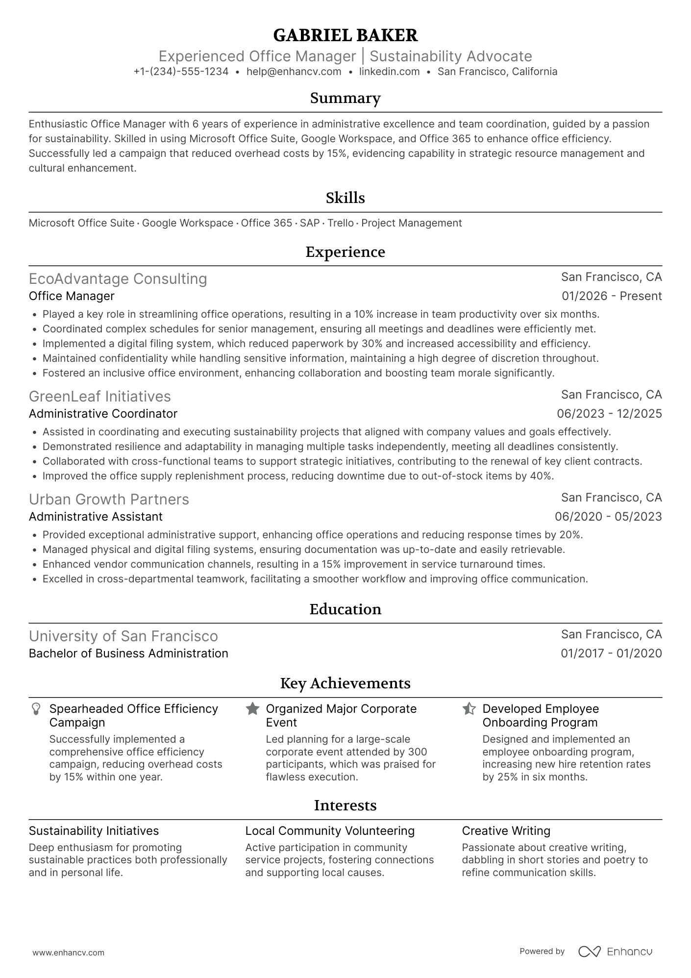 A resume example of a Assistant Office Manager