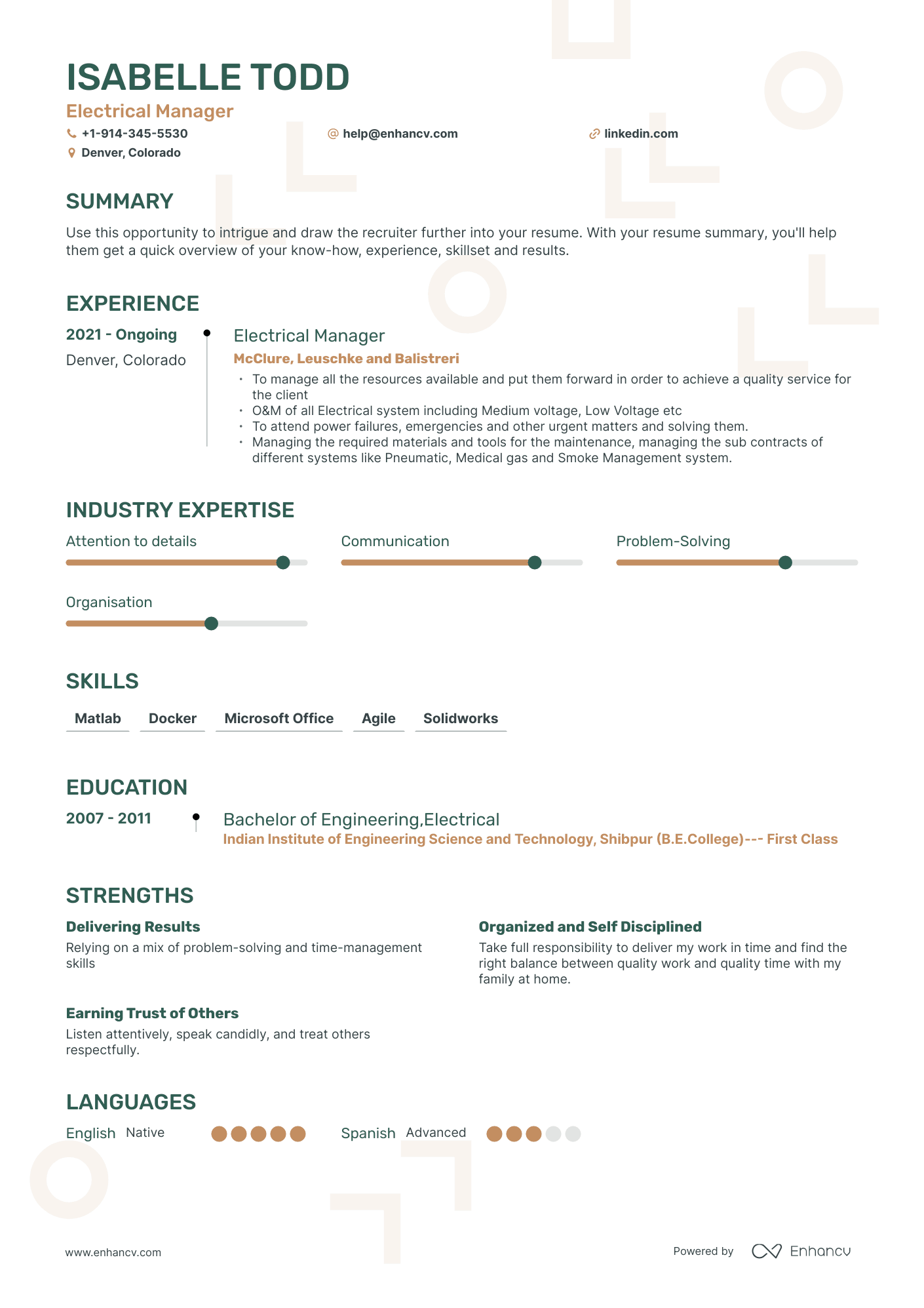 Electrical Manager Resume Examples & Guide for 2023 (Layout, Skills,  Keywords & Job Description)