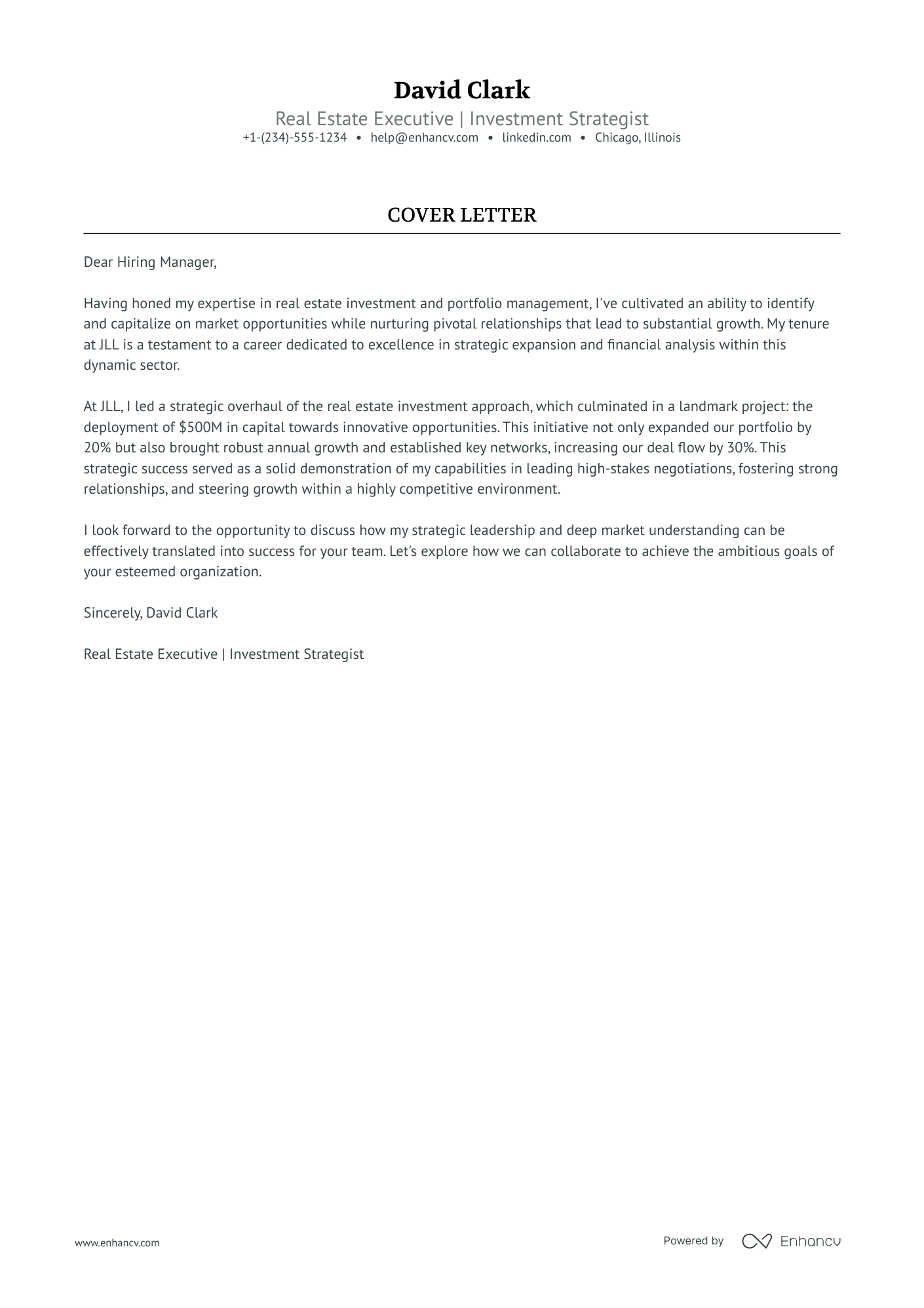 sample cover letter for ceo position