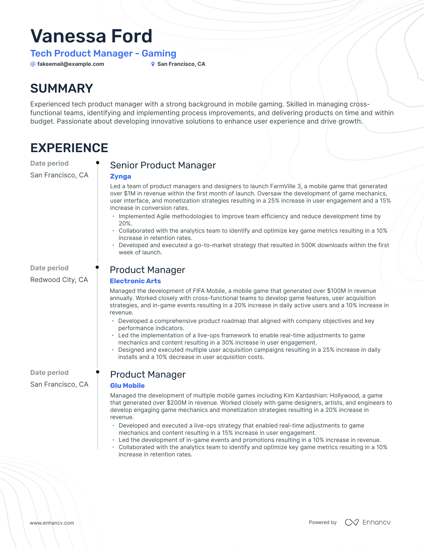 Timeline Tech Product Manager Resume Template