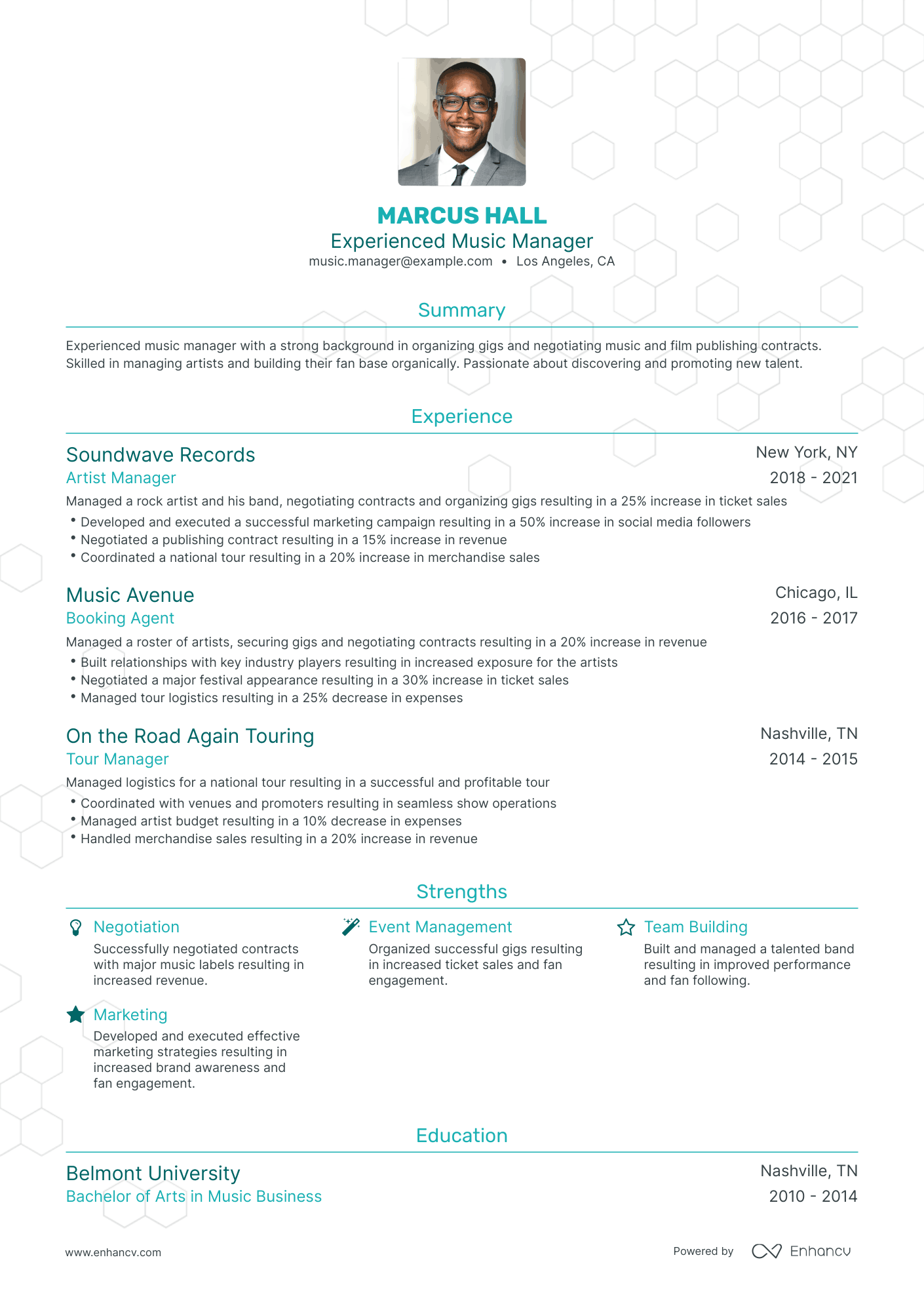 Traditional Artist Manager Resume Template