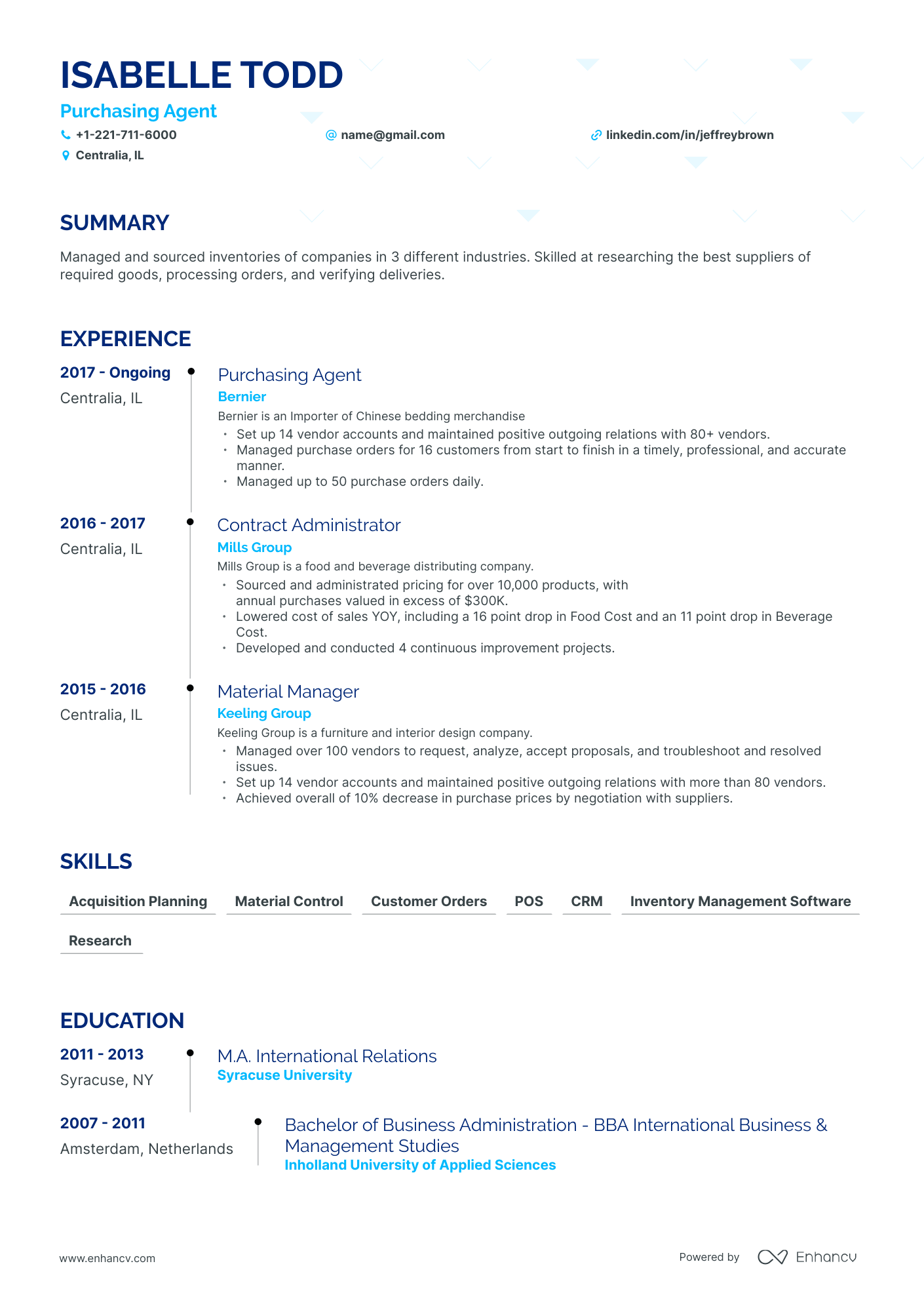 Timeline Purchasing Agent Resume Template