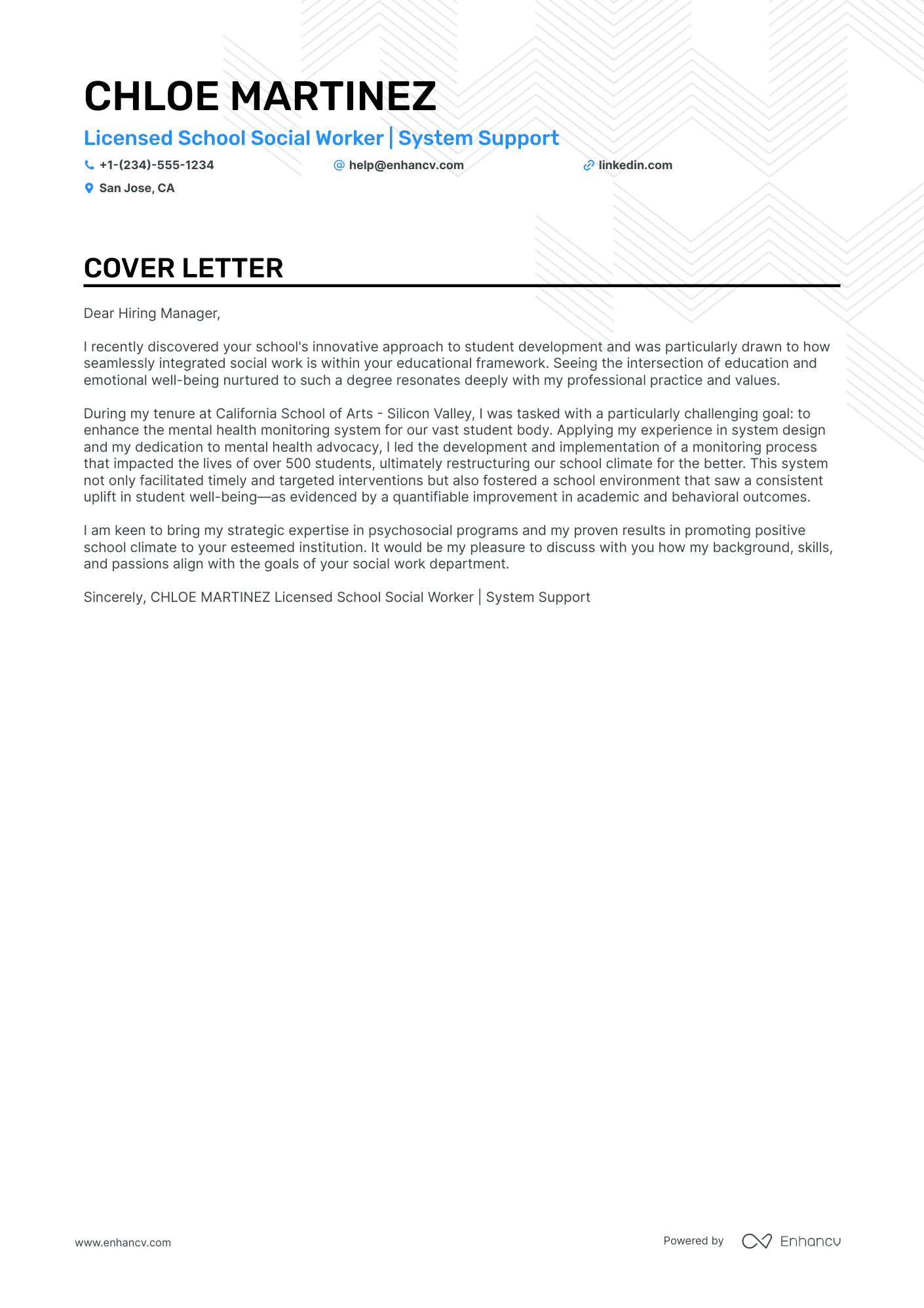 sample cover letter for social work