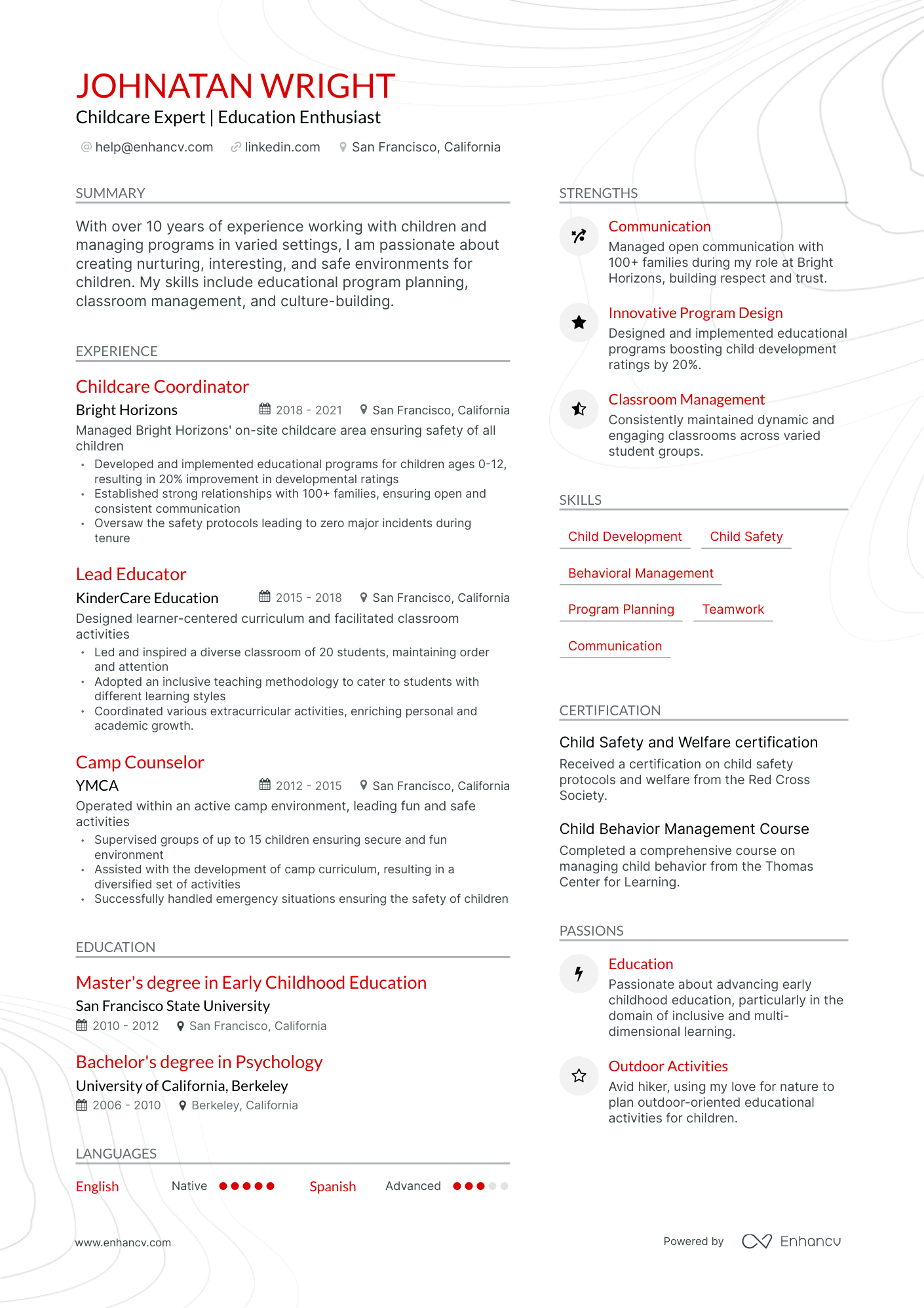 undefined Child Care Provider Resume Template