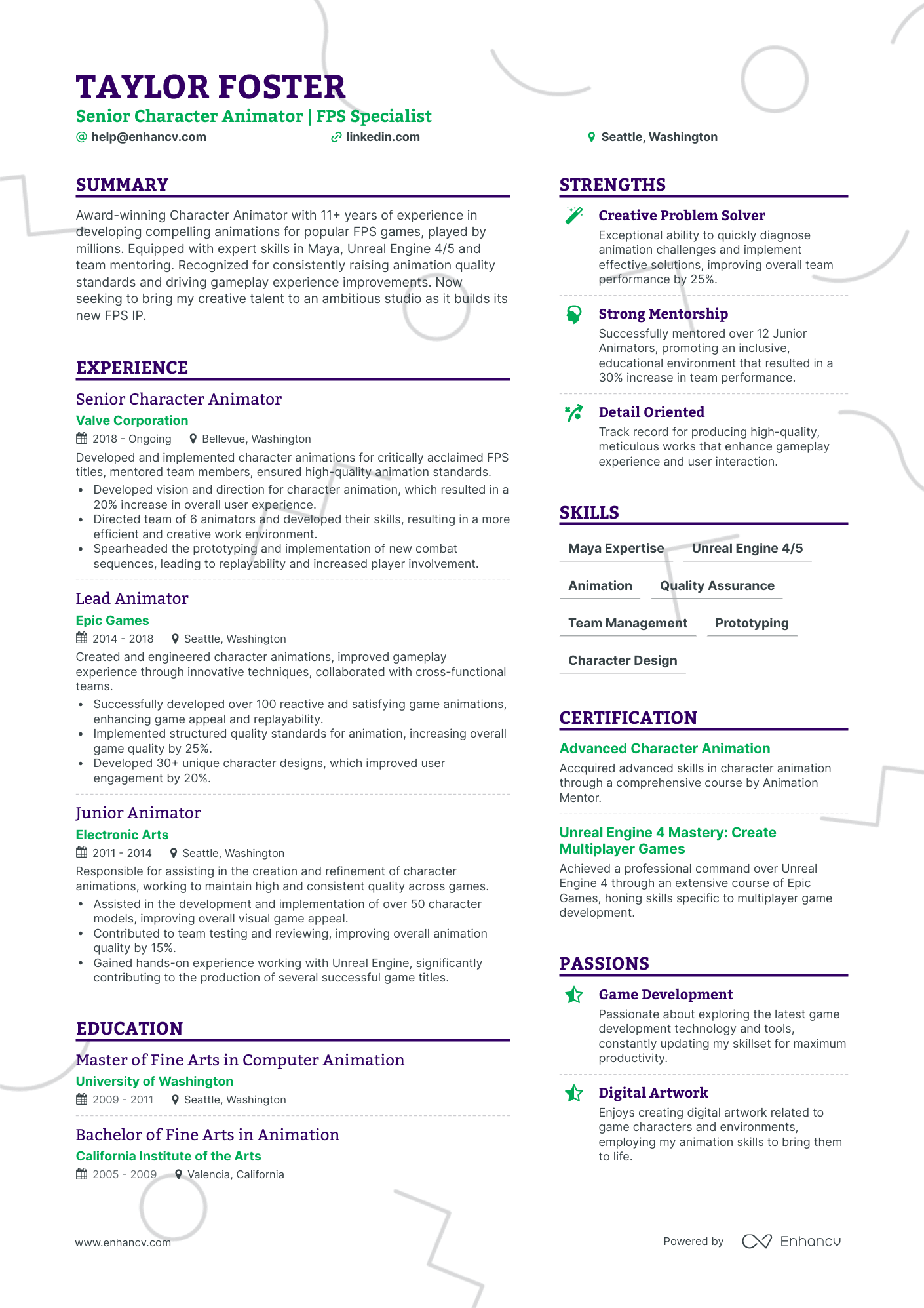 undefined Character Animator Resume Template