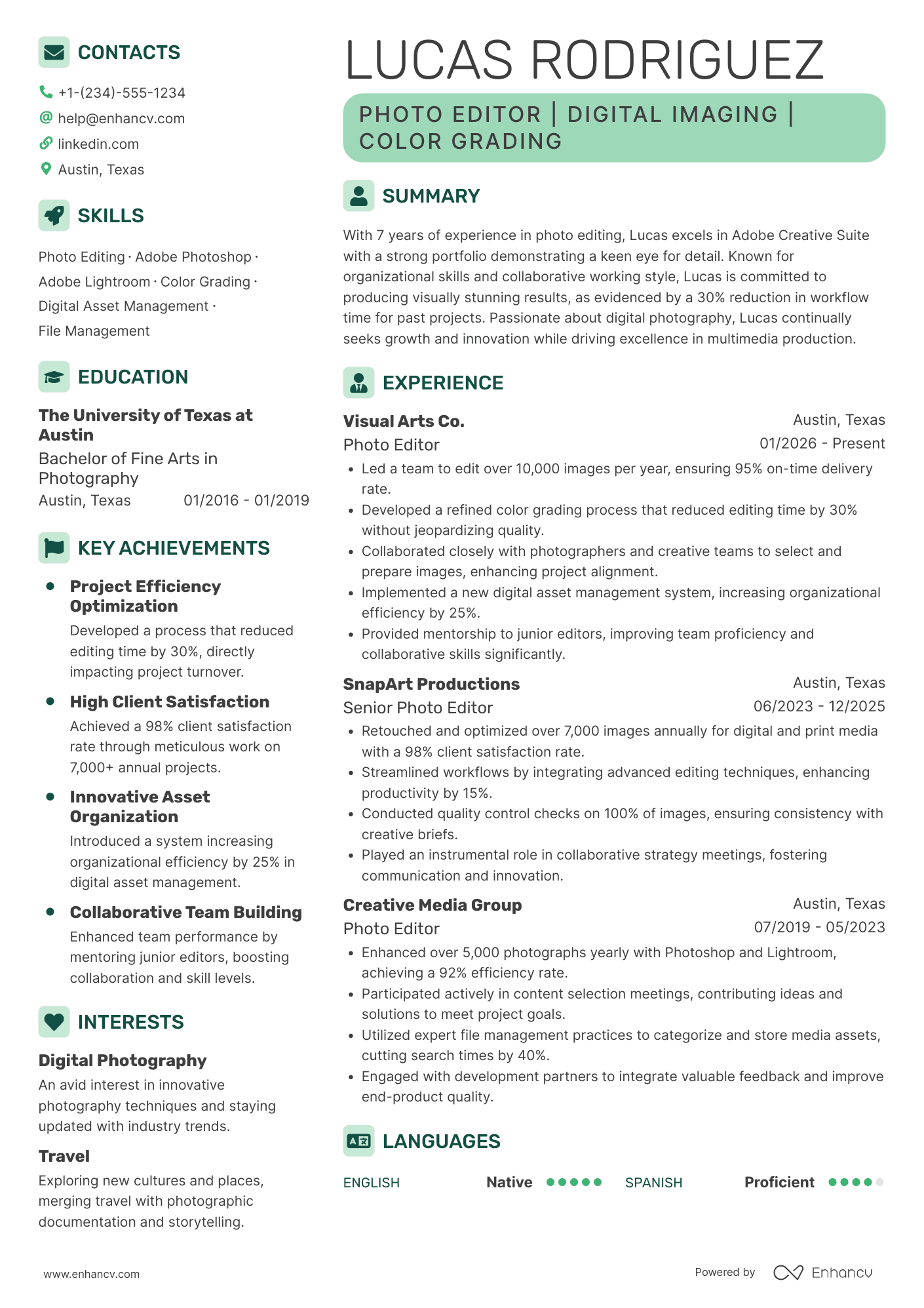 A resume example of a Photo Editor