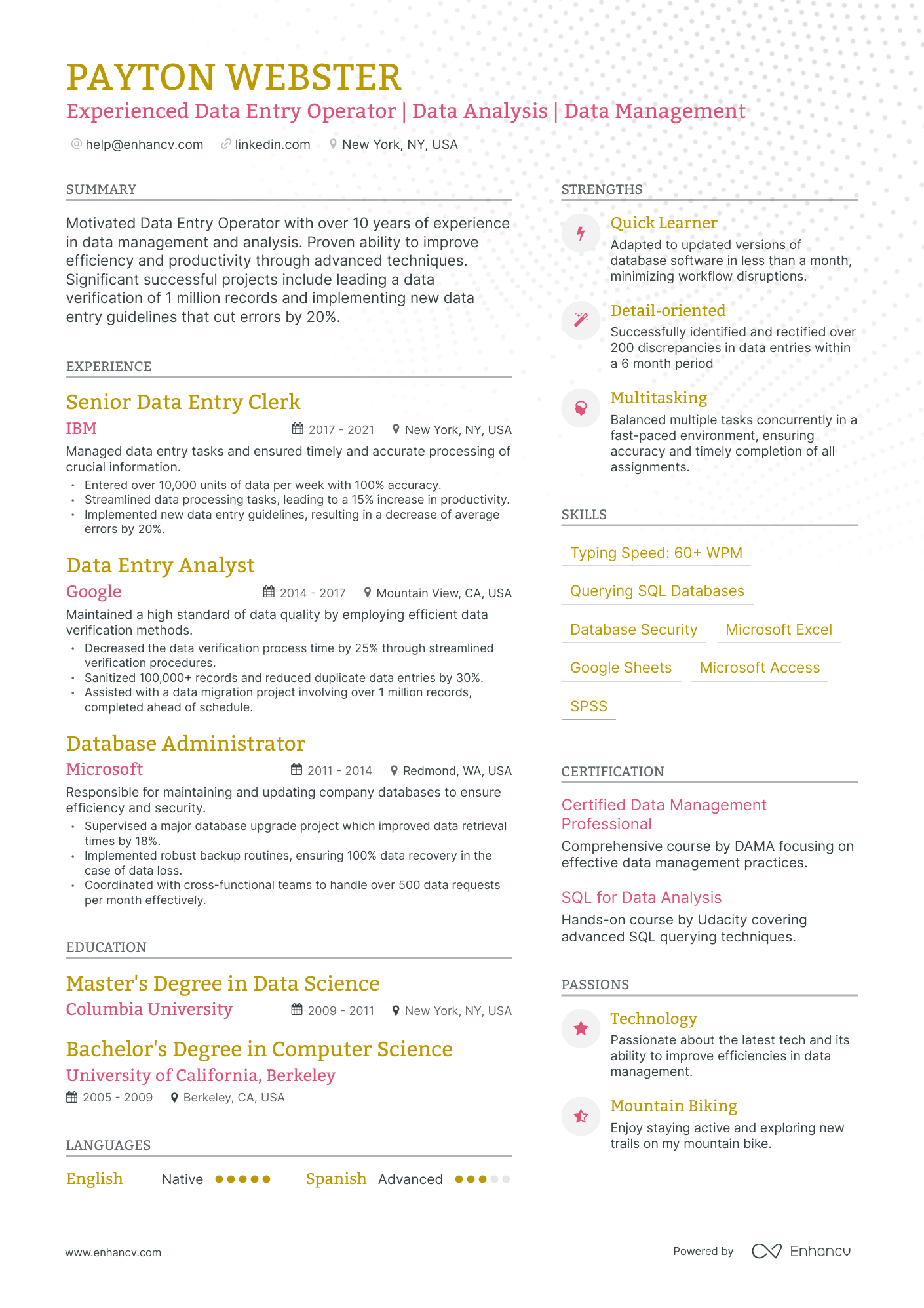 undefined Data Entry Operator Resume Template