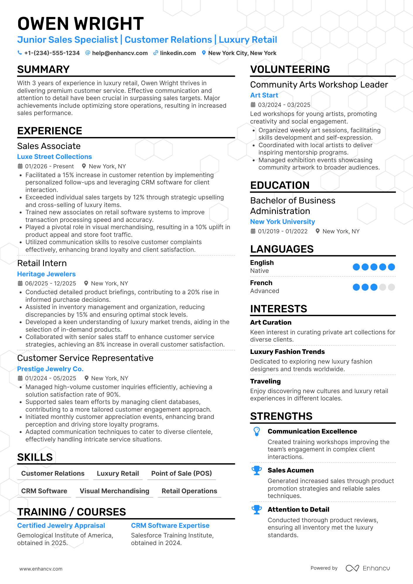 A resume example of a Luxury Sales Associate