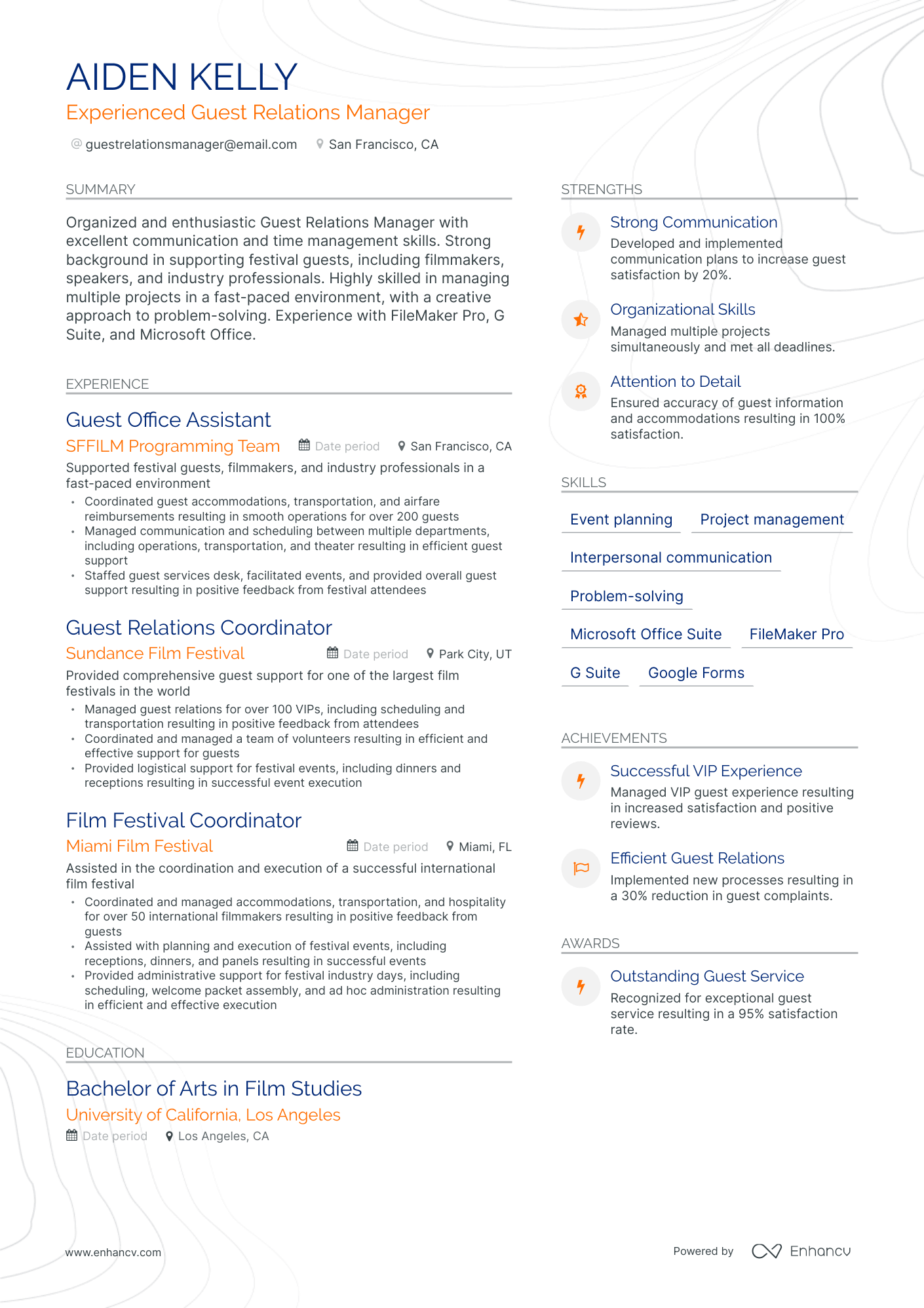 Modern Guest Relations Manager Resume Template