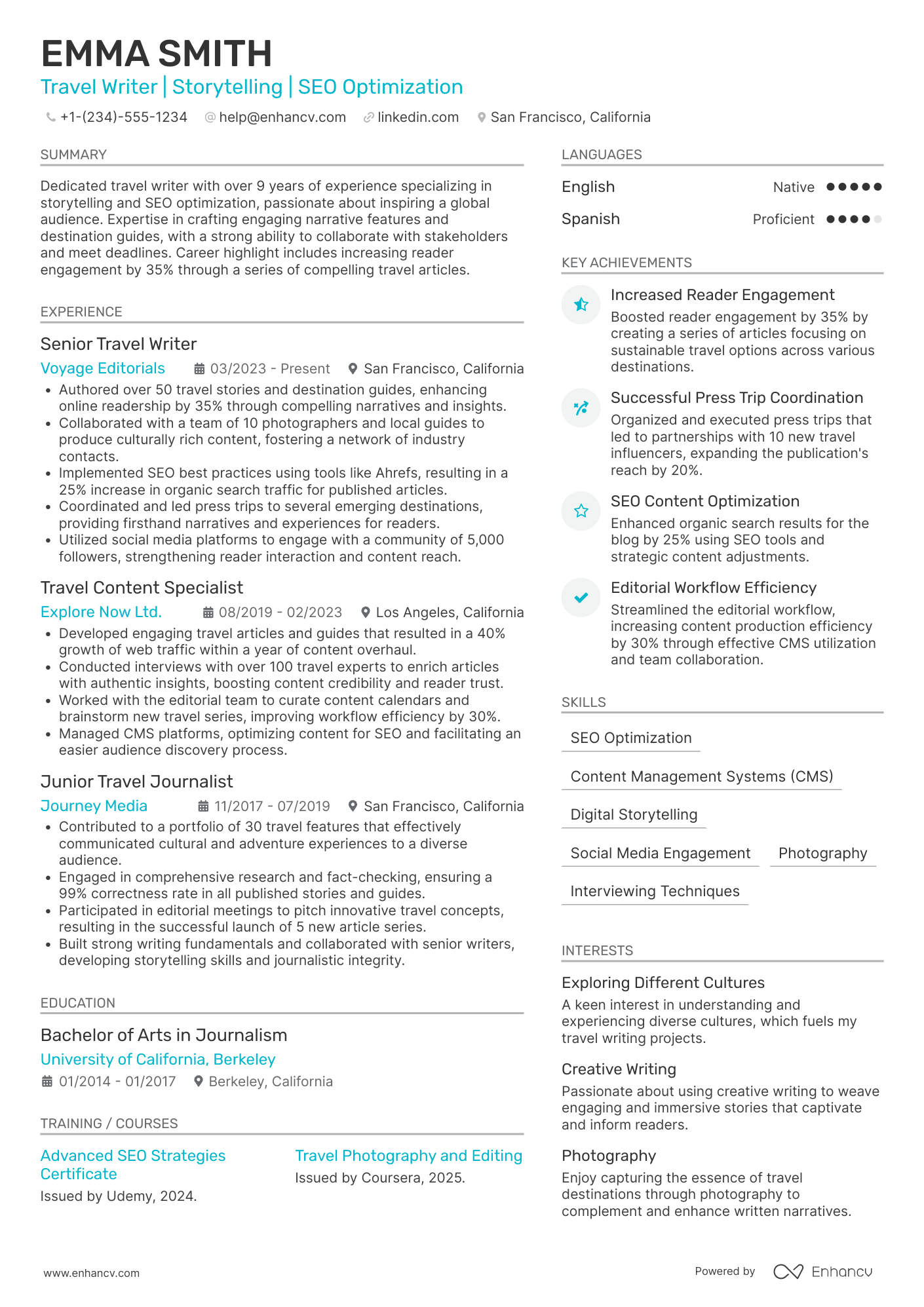A resume example of a Freelance Travel Writer