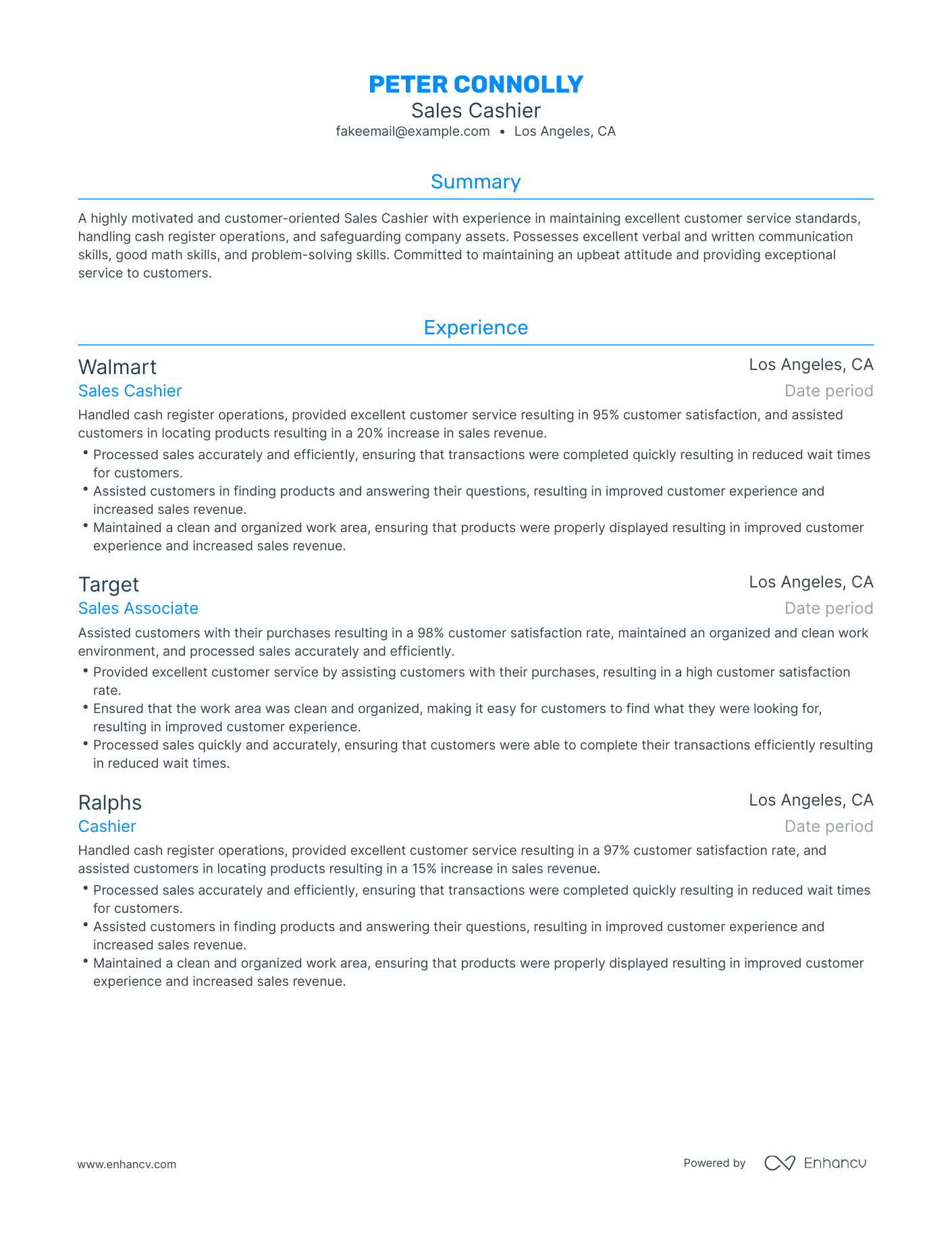 Traditional Sales Cashier Resume Template