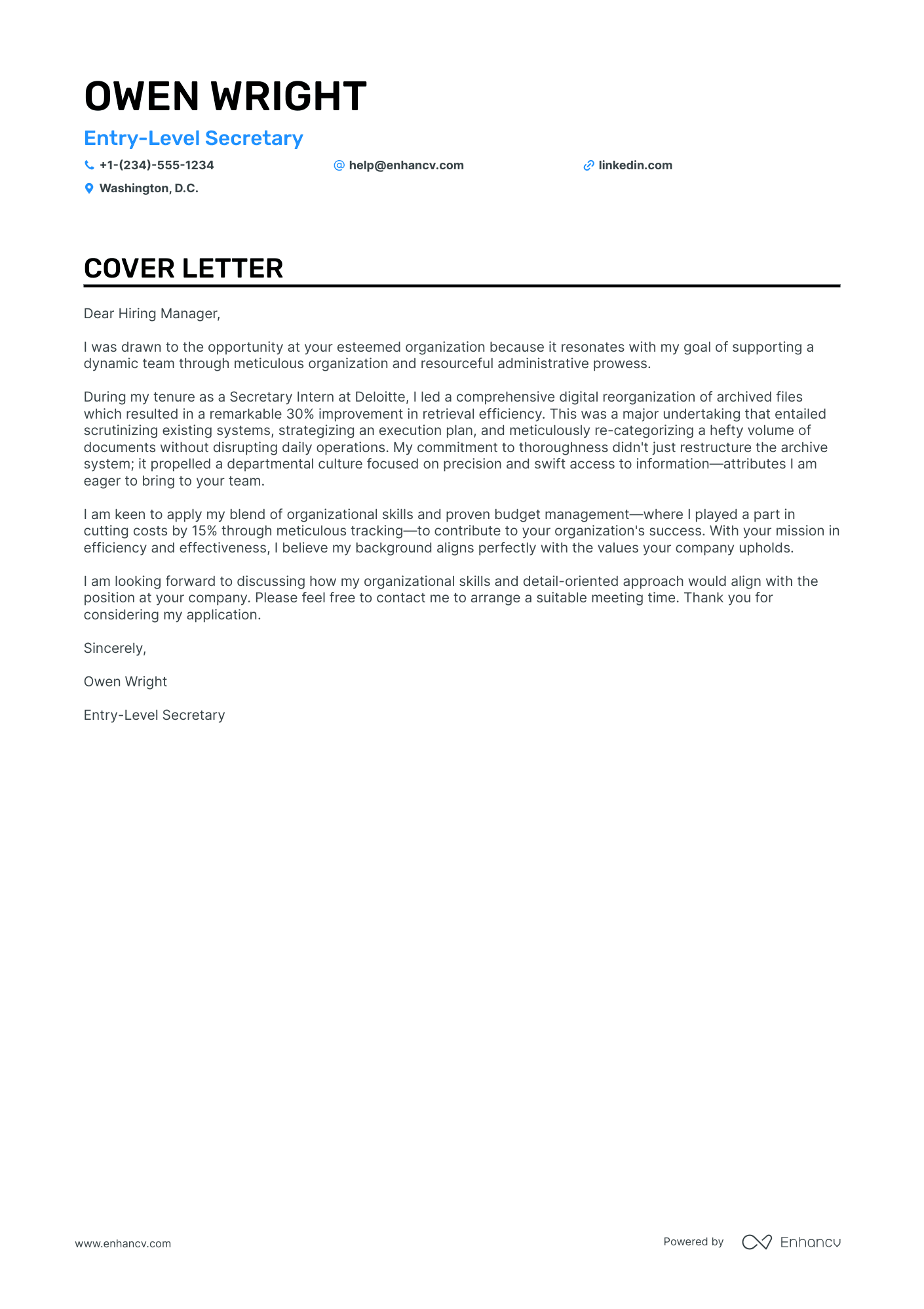 cover letter secretary senior